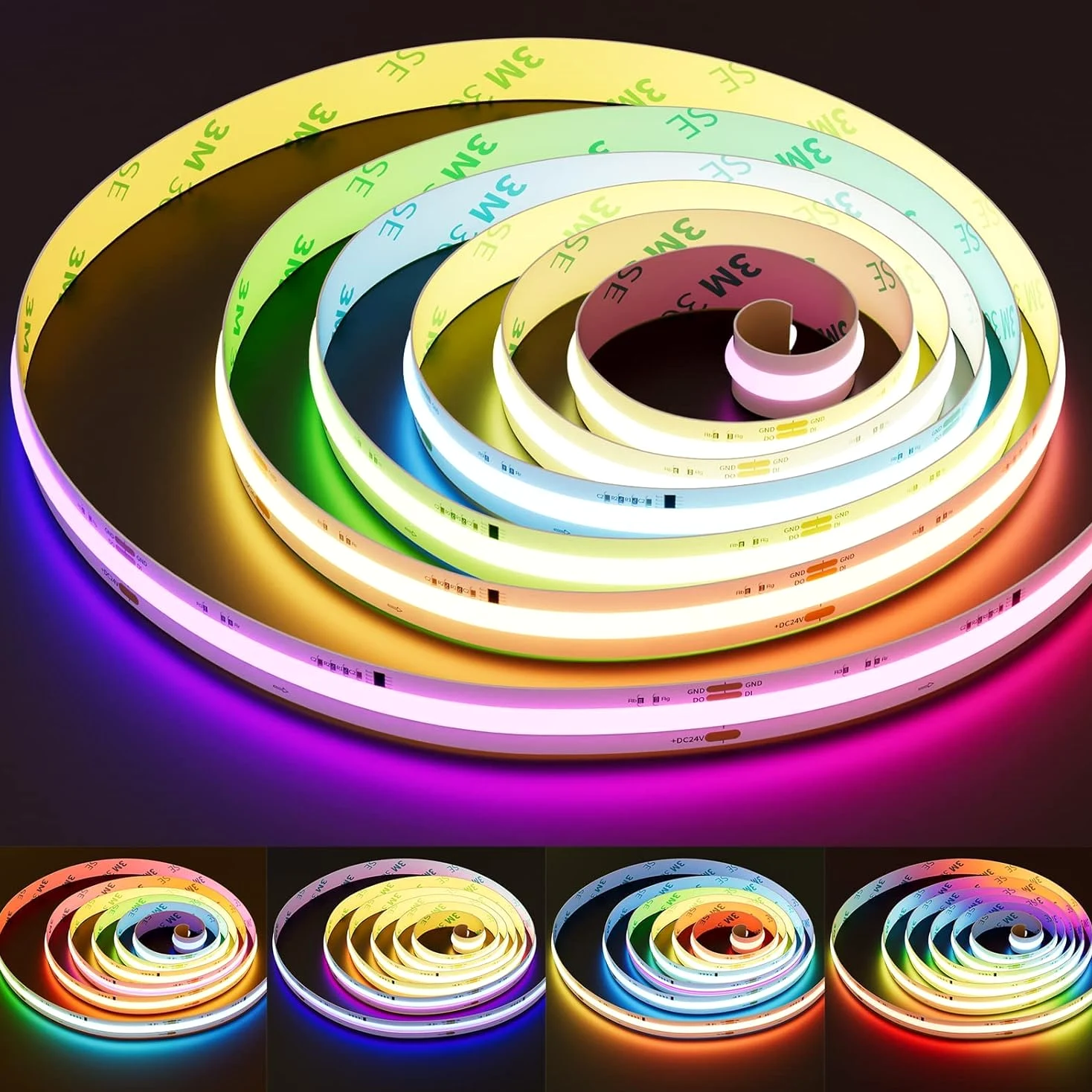PAUTIX Striscia LED RGB Smart IC COB 5m, 24V Pixel RGB LED Adressabili con Cambio Colore, Luce Multicolore Flessibile per Progetti di Illuminazione Domestica DIY (Controller e Adattatore Disponibili