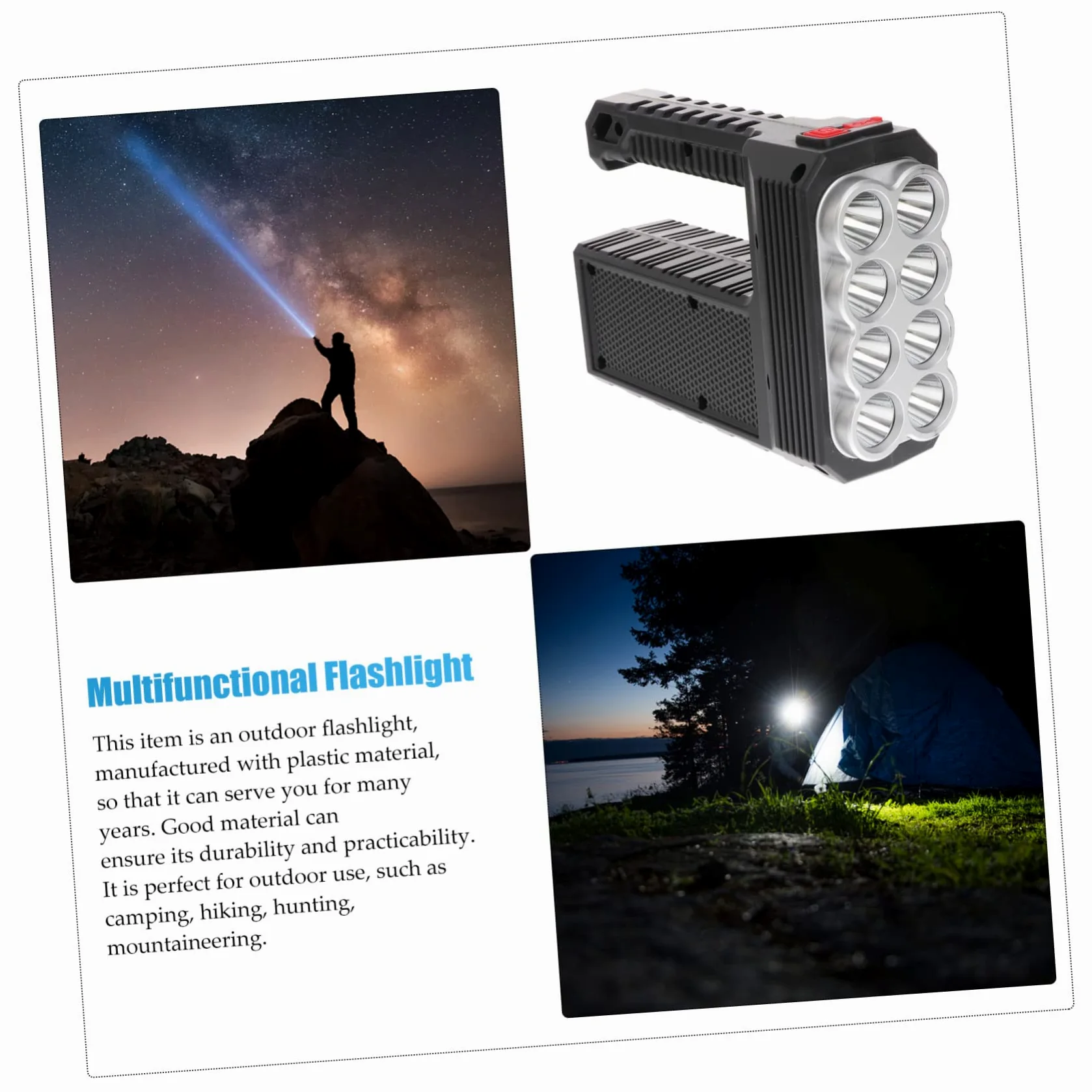 ORFOFE Torcia Solare da Campeggio LED Portatile, Ricaricabile, in Abs, Ricarica Usb, per Attività All'aperto e Pesca, 1200