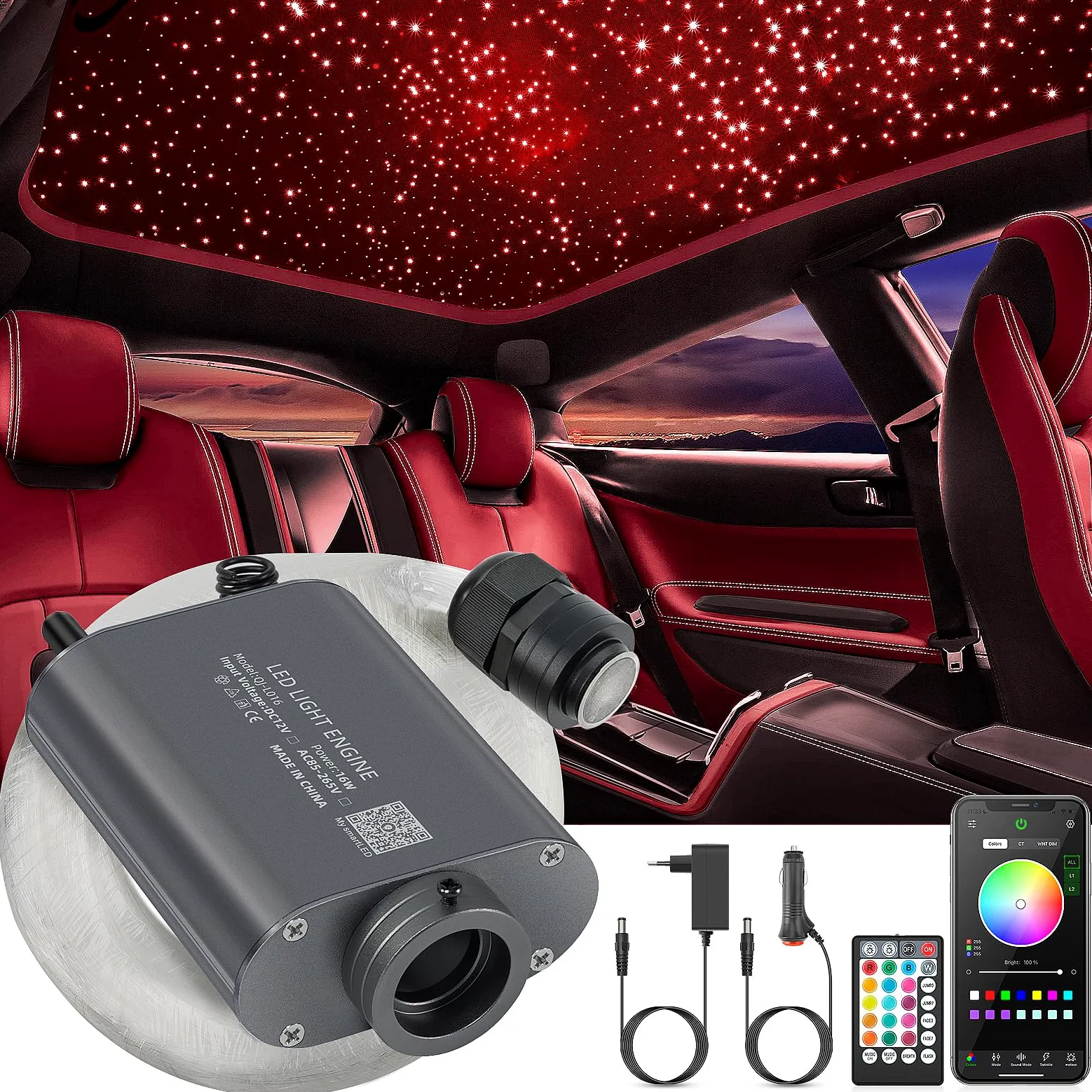 16W RGBW LED Fibra Ottica, 260pcs*0.75mm*2m Cielo Stellato LED Con APP Bluetooth/Remote/Controllo Musica Kit di Plafoniere Star, Fibra Ottica Cielo Stellato per Auto/Casa/Teatro