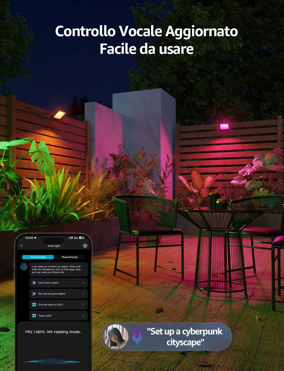 Lepro F1 AI Faretto LED da Esterno 50W, Faretto da Giardino RGB Dimmerabile