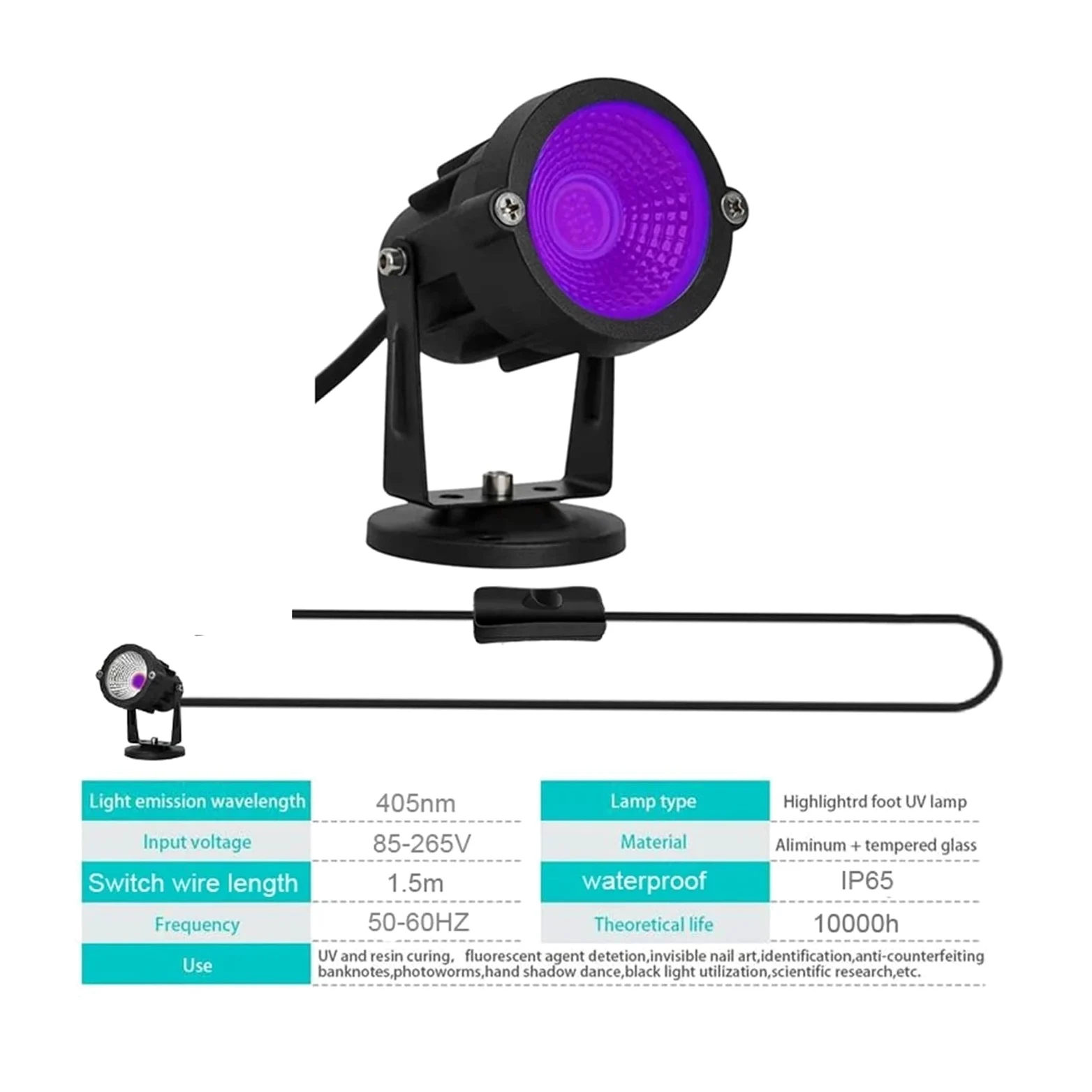 Lampada per polimerizzazione UV Lampada polimerizzante for resina UV for stampante 3D SLA/DLP/LCD Solidifica resina fotosensibile 405nm Luce LED UV con spina Polimerizzazione fai-da-te