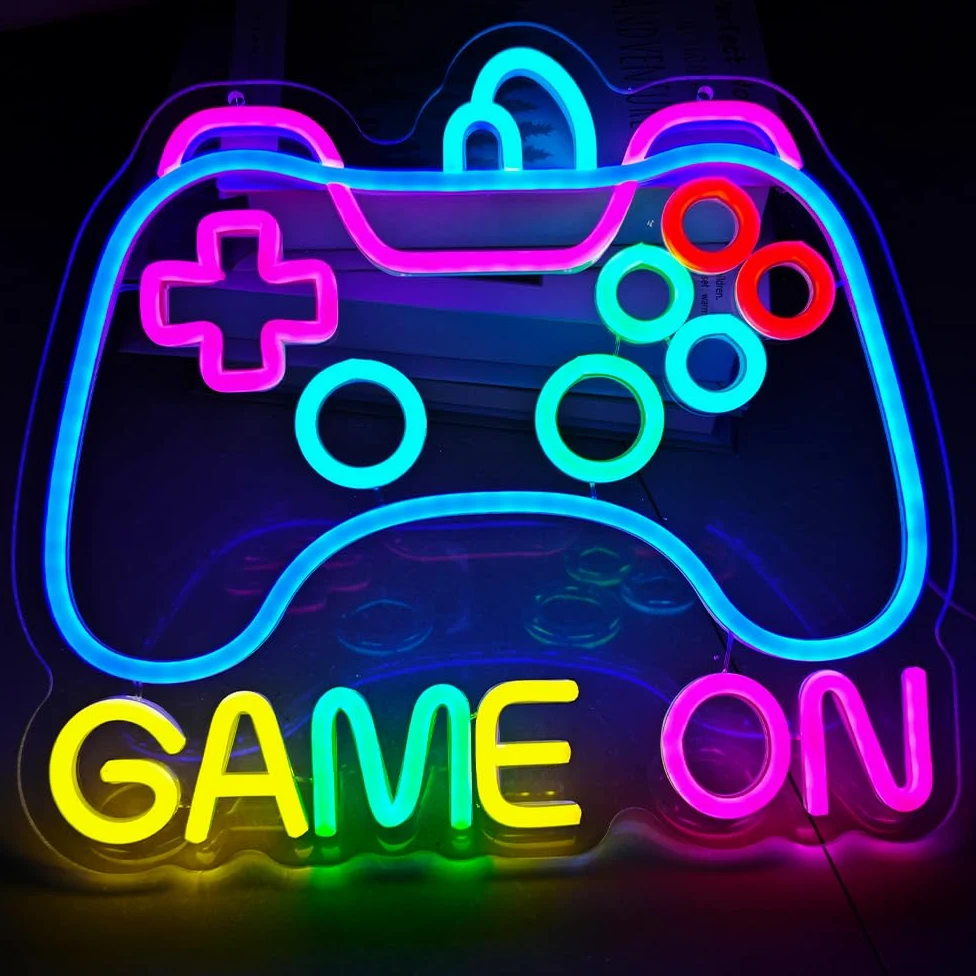 Insegna al neon per decorazione da parete, luce al neon per decorazione della stanza dei giochi, insegna al neon a forma di gamepad, decorazione per la stanza dei ragazzi, miglior regalo per giocatori