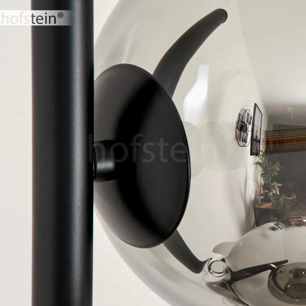 Lampada a stelo Remaisnil Lampada da terra in metallo/vetro nero/fumo/trasparente, design retro/vintage con ombrelli e poggiapiedi, altezza 160 cm, 5 x G9