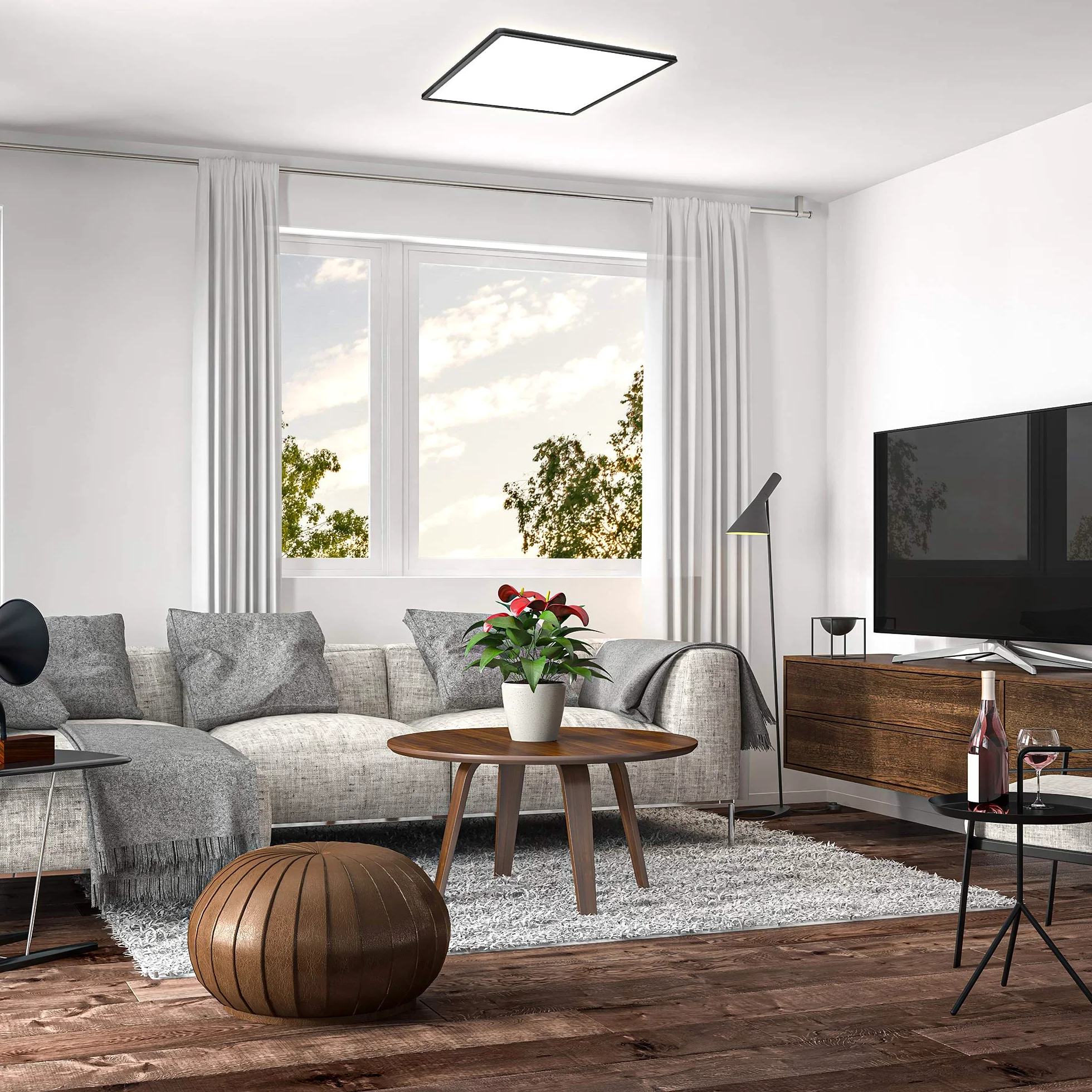 B.K.Licht - Pannello a luce indiretta, piatto, luce bianca neutra, pannello LED soffitto, pannelli led, pannelli led soffitto, 42x42x2,9 cm, nero