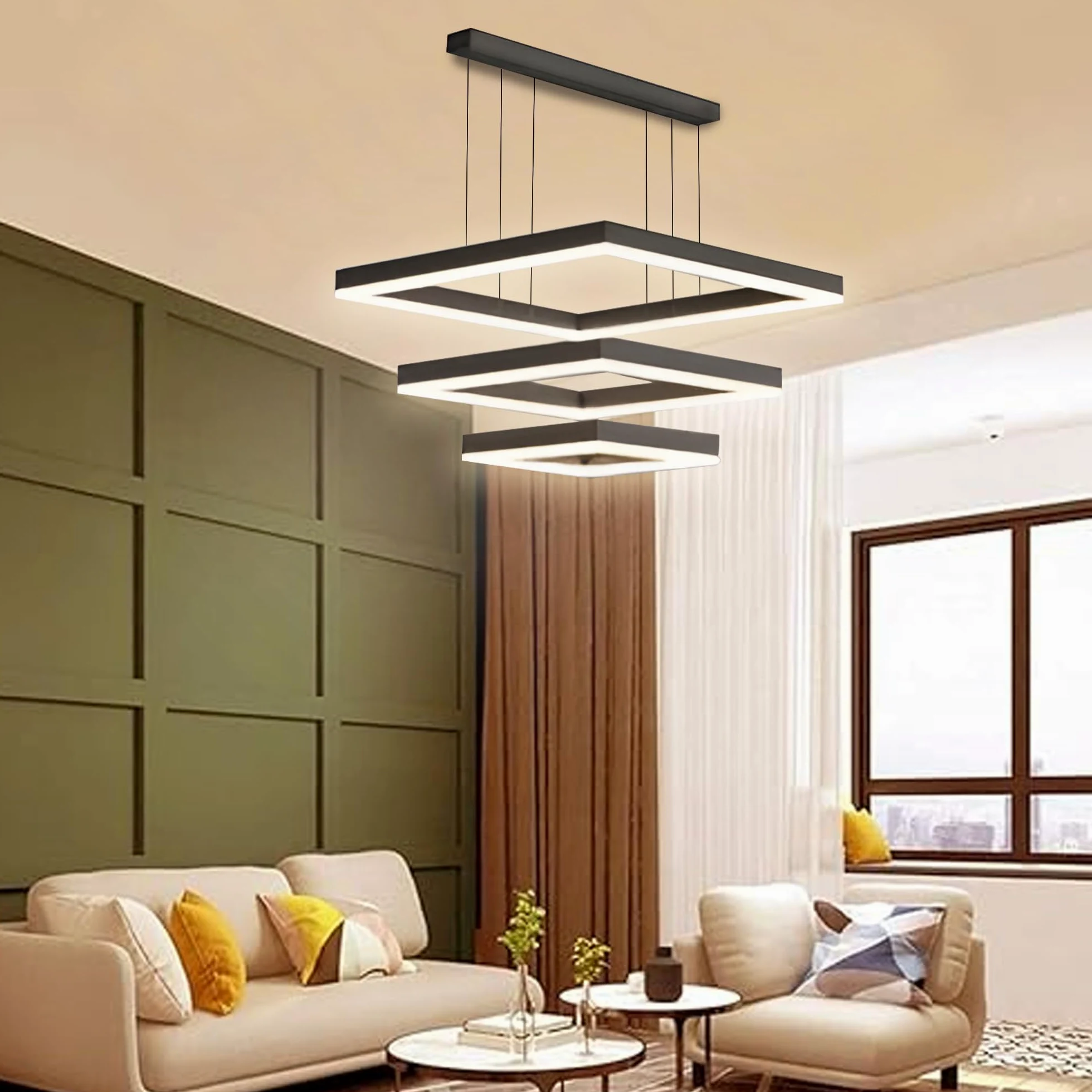 Arcadia Lampadario Led Soffitto a Sospensione Moderno con Luce Calda e Fredda Dimmerabile, Telecomando e App per Cellulare - Lampadario Camera da Letto, Soggiorno, Cucina e Cameretta - 5500 LM 60 Cm