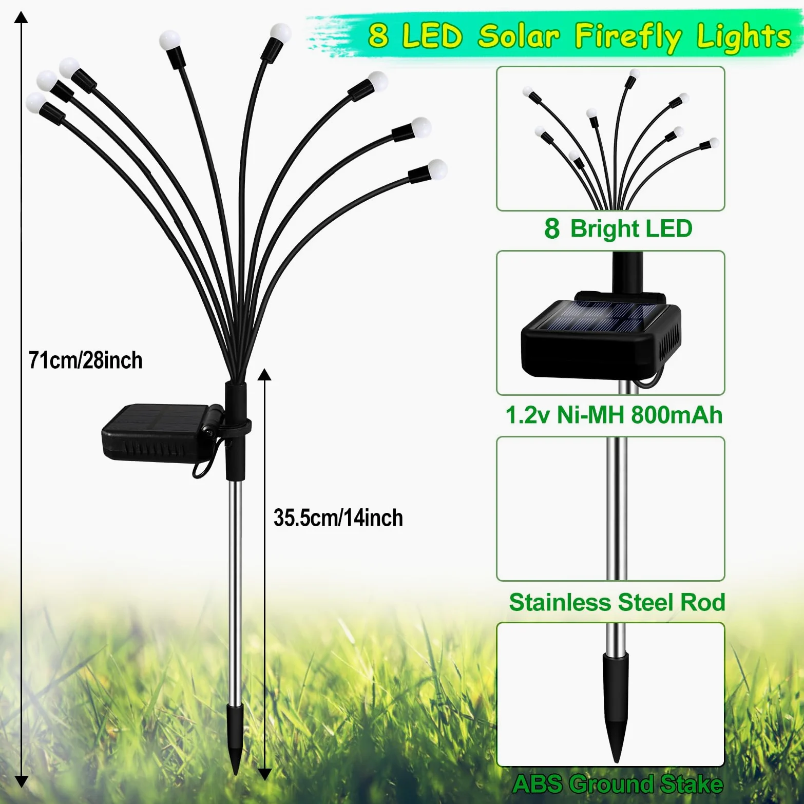 Luci solari da giardino per esterni, confezione da 60 luci solari a LED, impermeabili, ondeggiano dal vento, luce solare oscillante per cortile, patio, cortile, giardino, aiuola, vialetto, decorazione