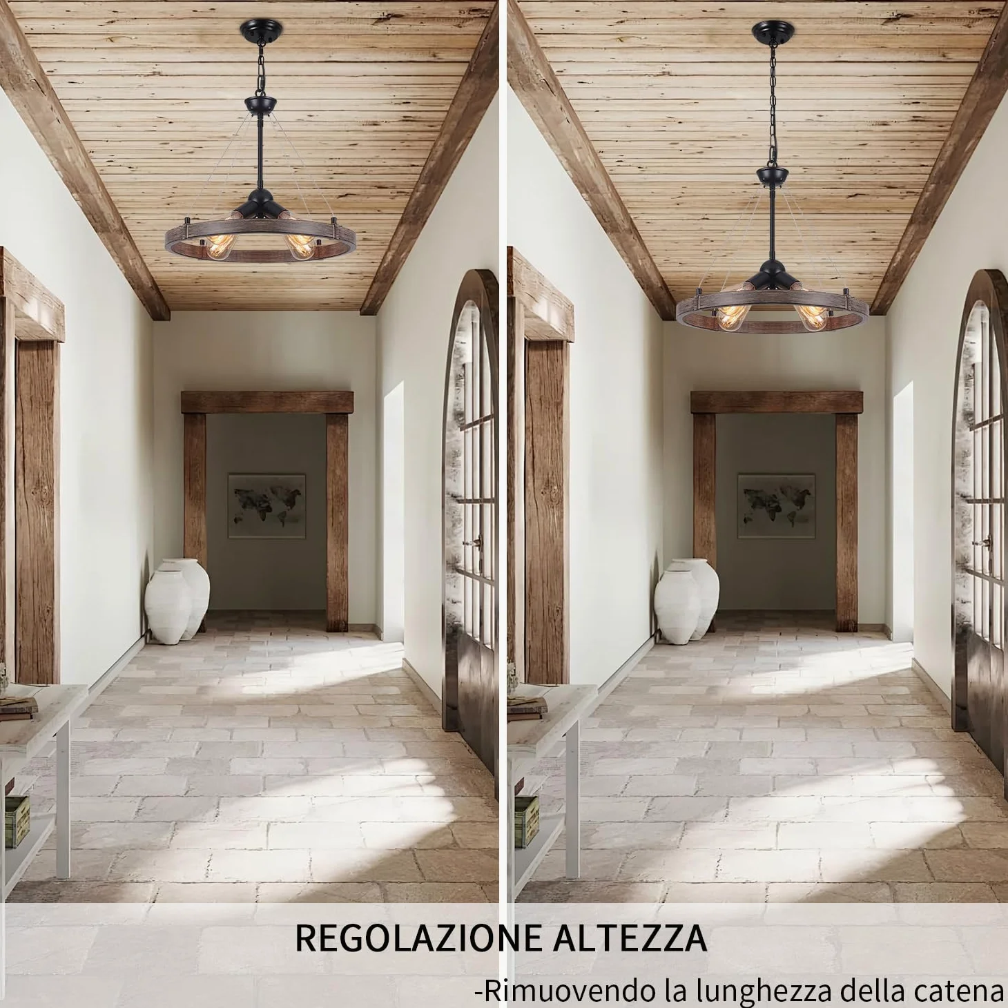 Industrial Lampadario A Forma Di Ruota Di Carro, 4 Luci Lampada A Sospensione Nera Lampadario Rustico Industriale Per Soggiorno Cucina Corridoio Camera Da Letto, Regolazione Dell'Altezza