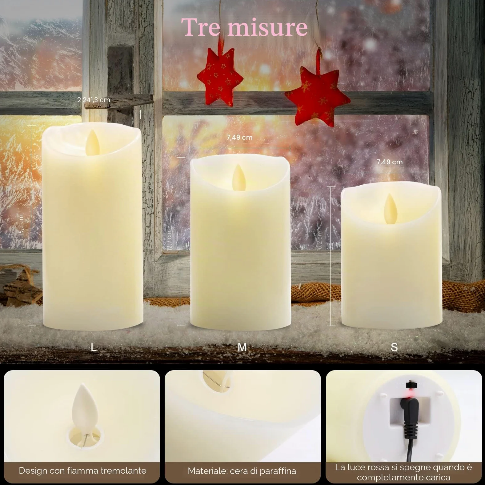 Candele LED Senza Fiamma, Bianco Caldo Multicolor Real Wax Pilastro Luce Candela Ricaricabili USB, con Telecomando e Timer, Lampada Candela per Natale Feste Decorazione Casa Matrimonio