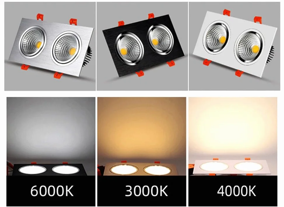 Generico Faretto da incasso a soffitto a LED a doppia testa con griglia quadrata for lampada spot da incasso for corridoio del centro commerciale(Black(18W),White light)