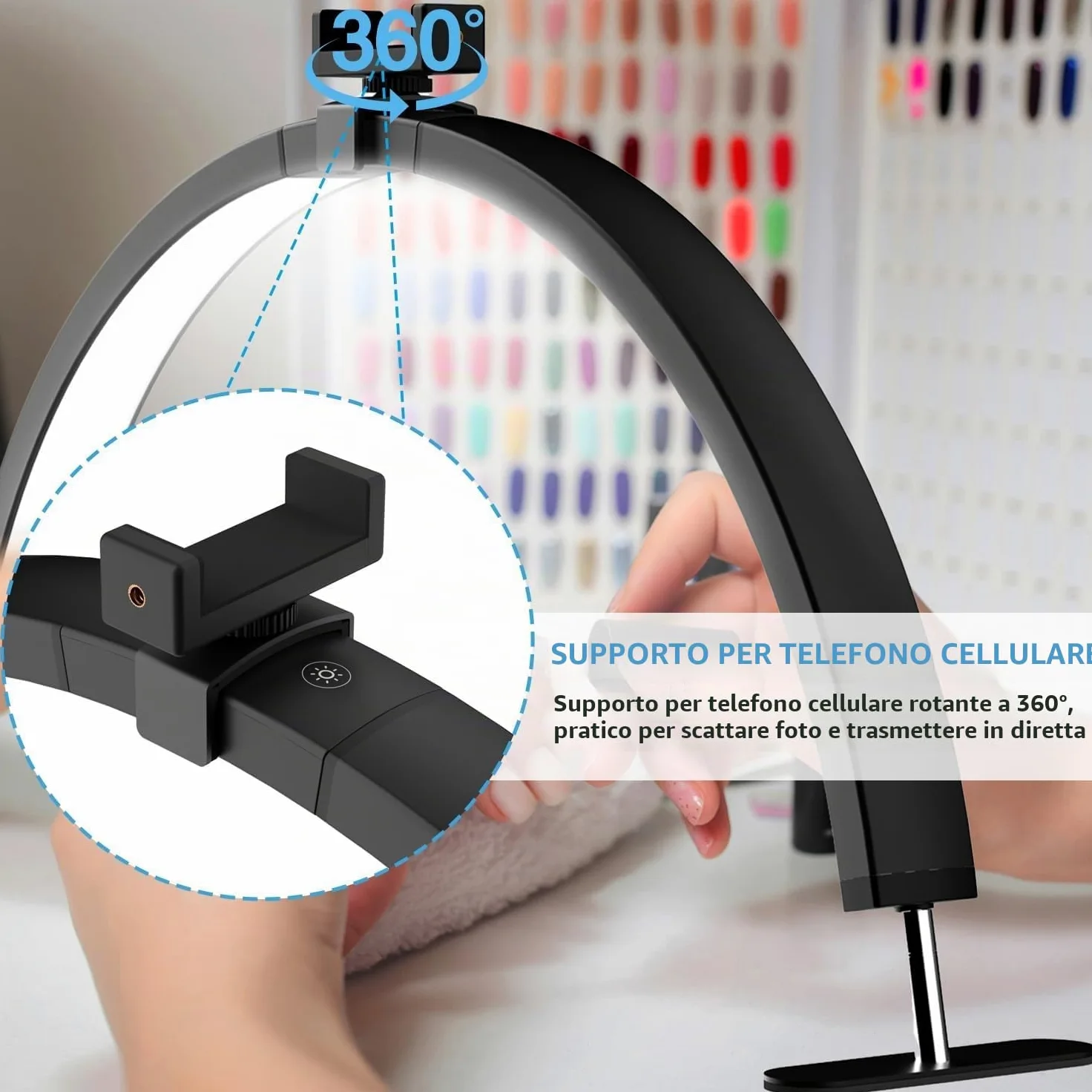 Lampada Extension Ciglia Rimovibile Lampada Tavolo A Led A Mezzaluna Lampada Tavolo Per Unghie Da Tavolo Con Porta Cellulare Lampada Di Bellezza A Mezzaluna (A White, 29IN)