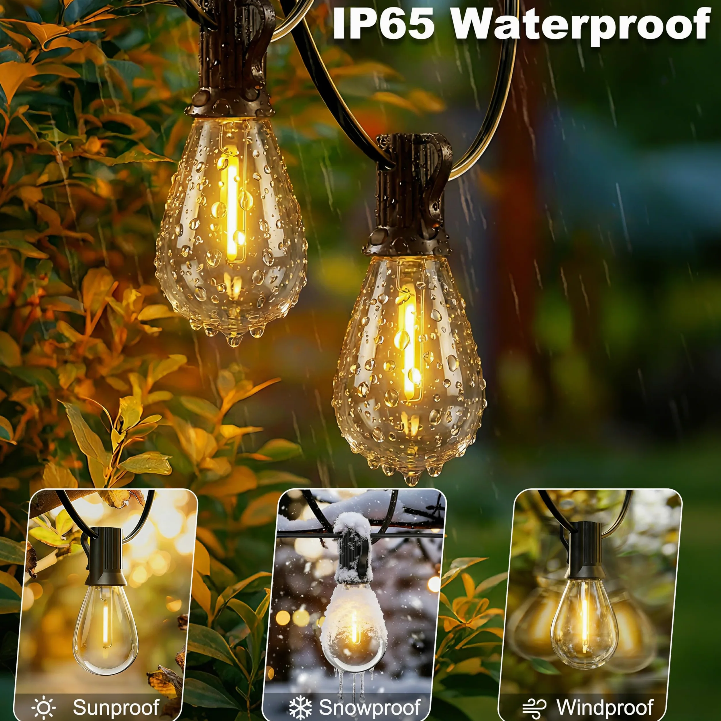 Ghirlanda di lampadine S11 per esterni, 17 m, con 15 lampadine + 1 di ricambio, impermeabile IP65, 2700 K, bianco caldo, per giardino, balcone, matrimonio, festa | Catena luminosa a LED da 17 m