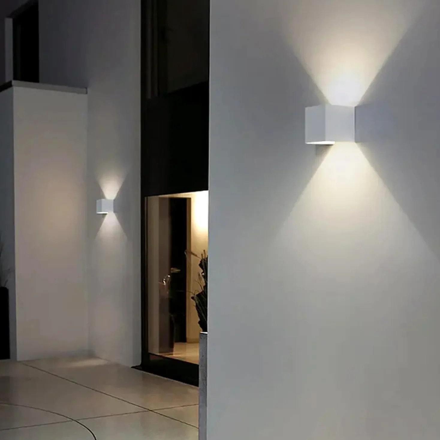 2 Pezzi LED Applique da Parete Moderno, 12W 3000K Luce Calda, Interno/Esterno MOKEKA IP65 Impermeabile, Alluminio Quadrata Con Angolo del Fascio Regolabile (Luce Calda-3000K)