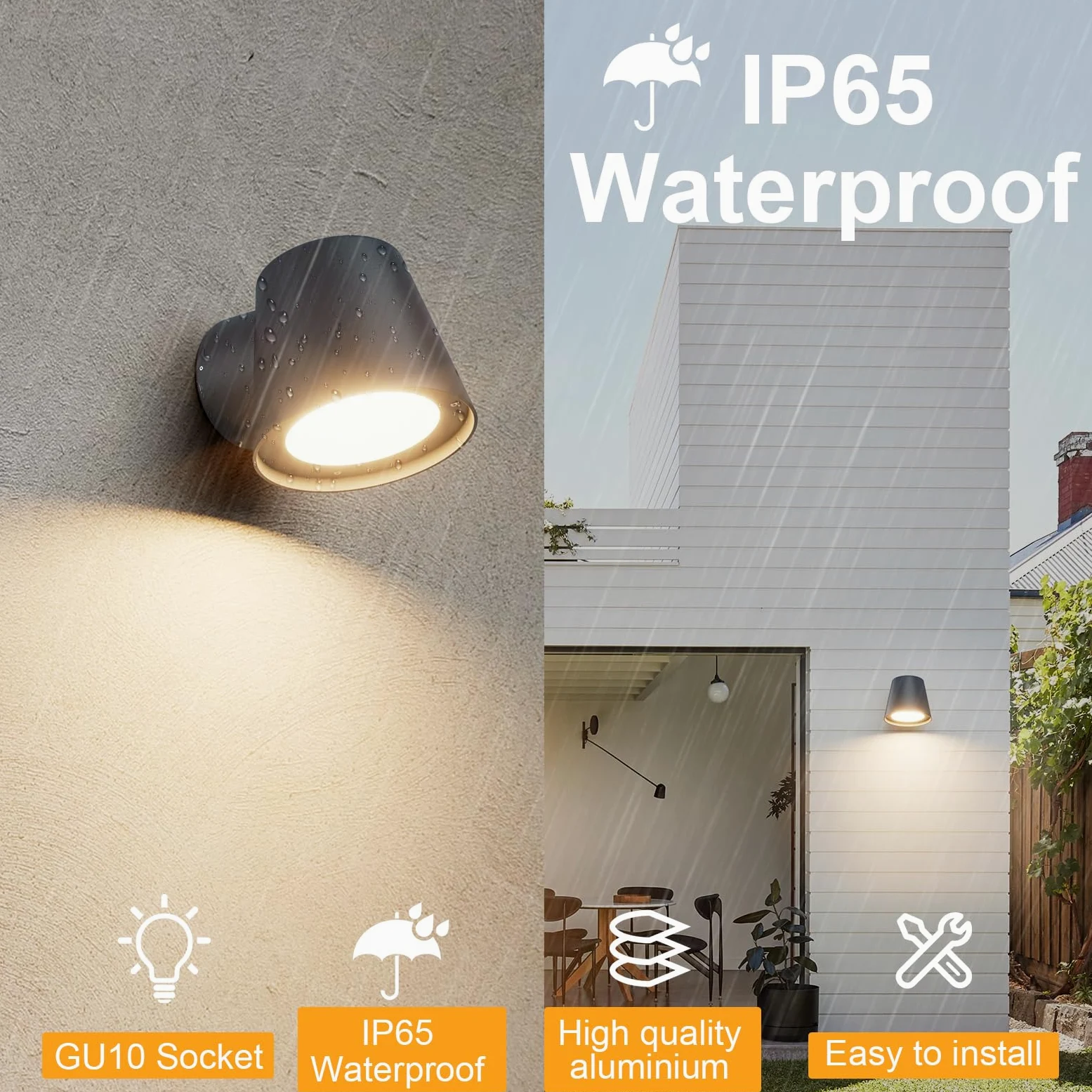 Klighten 2 Pezzi Lampada da Parete GU10 Esterni/Interni, Moderna Applique da Esterno, IP65 Luci da parete in Alluminio+PC, per Giardino Balcone Ingressi, Lampadina non Inclusa, Antracite