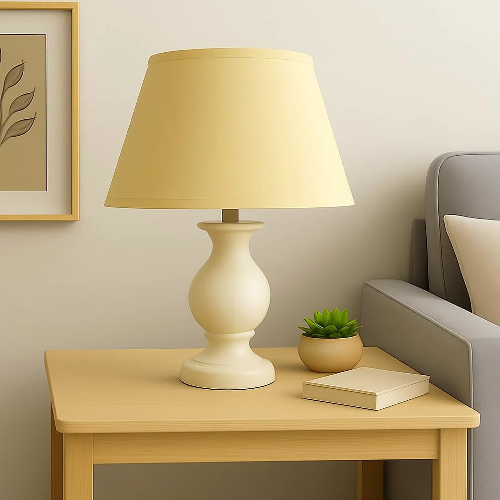 40 cm Cono Paralume, Tessuto di Cotone con PVC Bianco, Prodotto Artigianale, per Lampada da Tavolo, Piantana (Giallo)