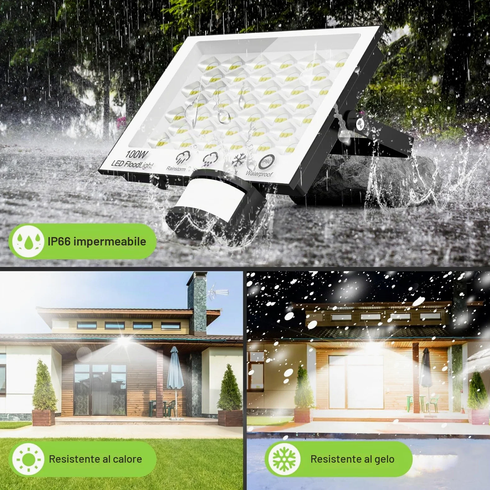 Faretto LED da Esterno con Sensore di Eovimento - 200W 20000LM Faretto LED da Esterno, 6500K Bianca Fredda Faro LED Esterno IP66 Impermeabile Faretto con Sensore di Movimento per Patio Garage 2 Pezzi