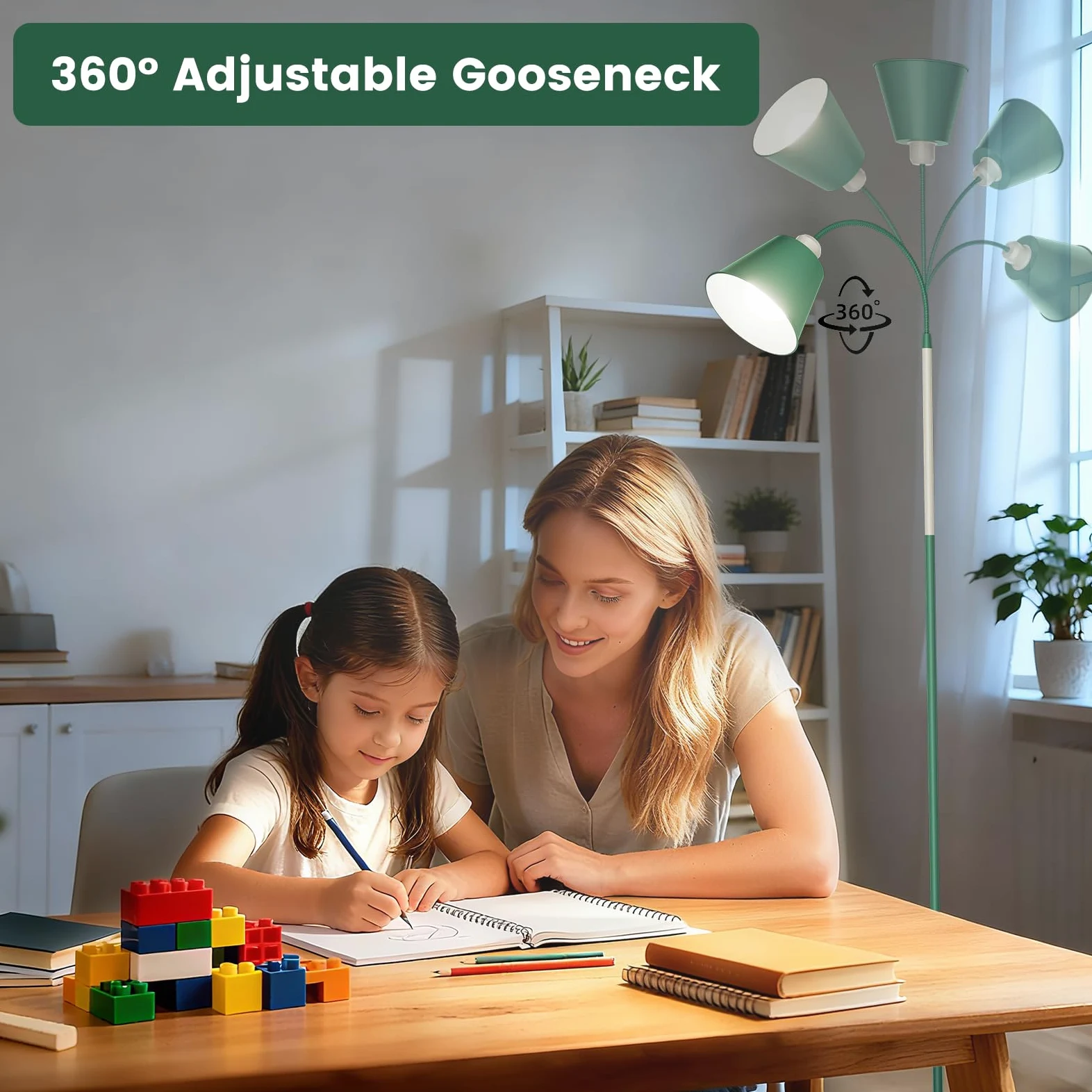 SIBRILLE E27 Lampada da Terra Dimmerabile, con Telecomando, max 60W 3000K-6000K, Altezza 168 cm Lampada da lettura con Testa di luce flessibile per Soggiorno e Studio con Lampada a LED (Conico)