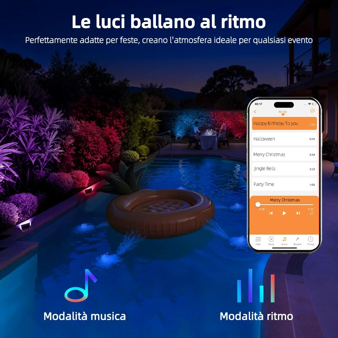 iLC LED Faretto Esterno 80W, equivalente a 800W, Cambio Colore Rgbw, 16 Milioni Colori, Raggruppamento, Timer 8000 lumen, Bianca Calda 2700K, Impermeabile Ip66 (2 pacchi)