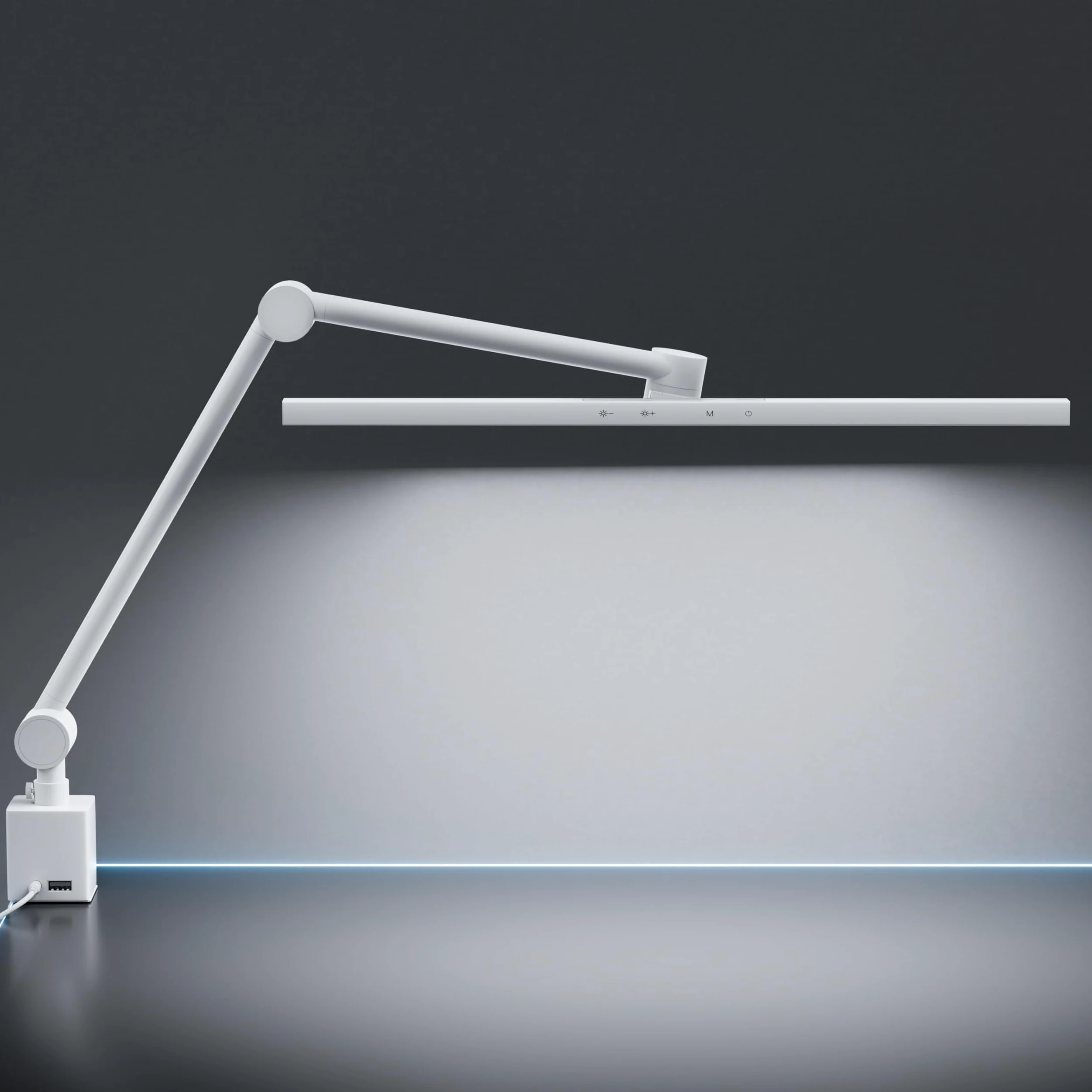 deeloop Lampada da tavolo a LED lunga oscillante a 2 bracci con morsetto, CRI 95+ Luce attenta agli occhi, uscita di ricarica USB, timer di 2 ore, lampada da scrivania dimmerabile con memoria, lampade
