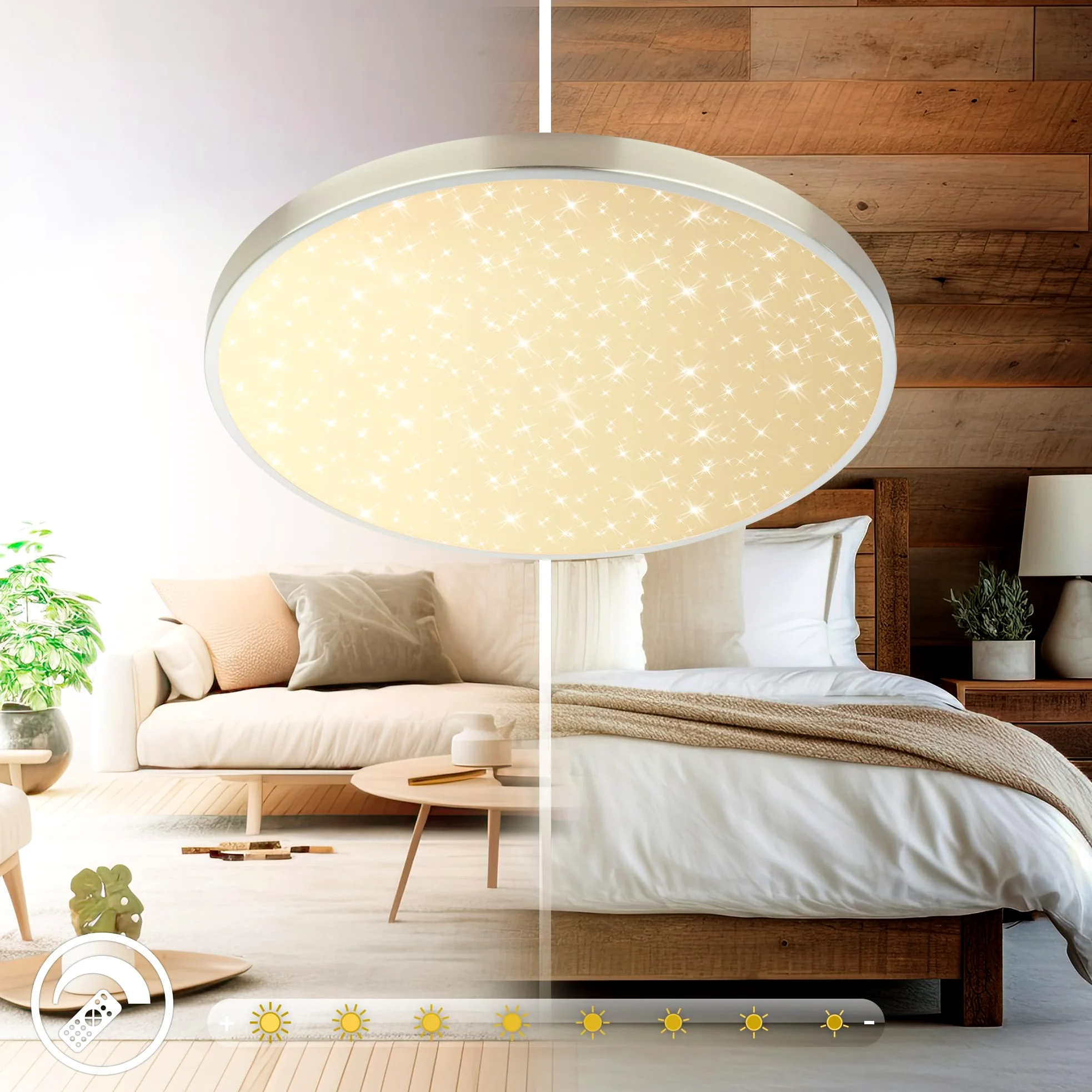 Briloner - Plafoniera LED, dimmerabile, CCT, paralume decorativo, cielo stellato, lampada soffitto, 38 x 6,5 cm, nichel opaco