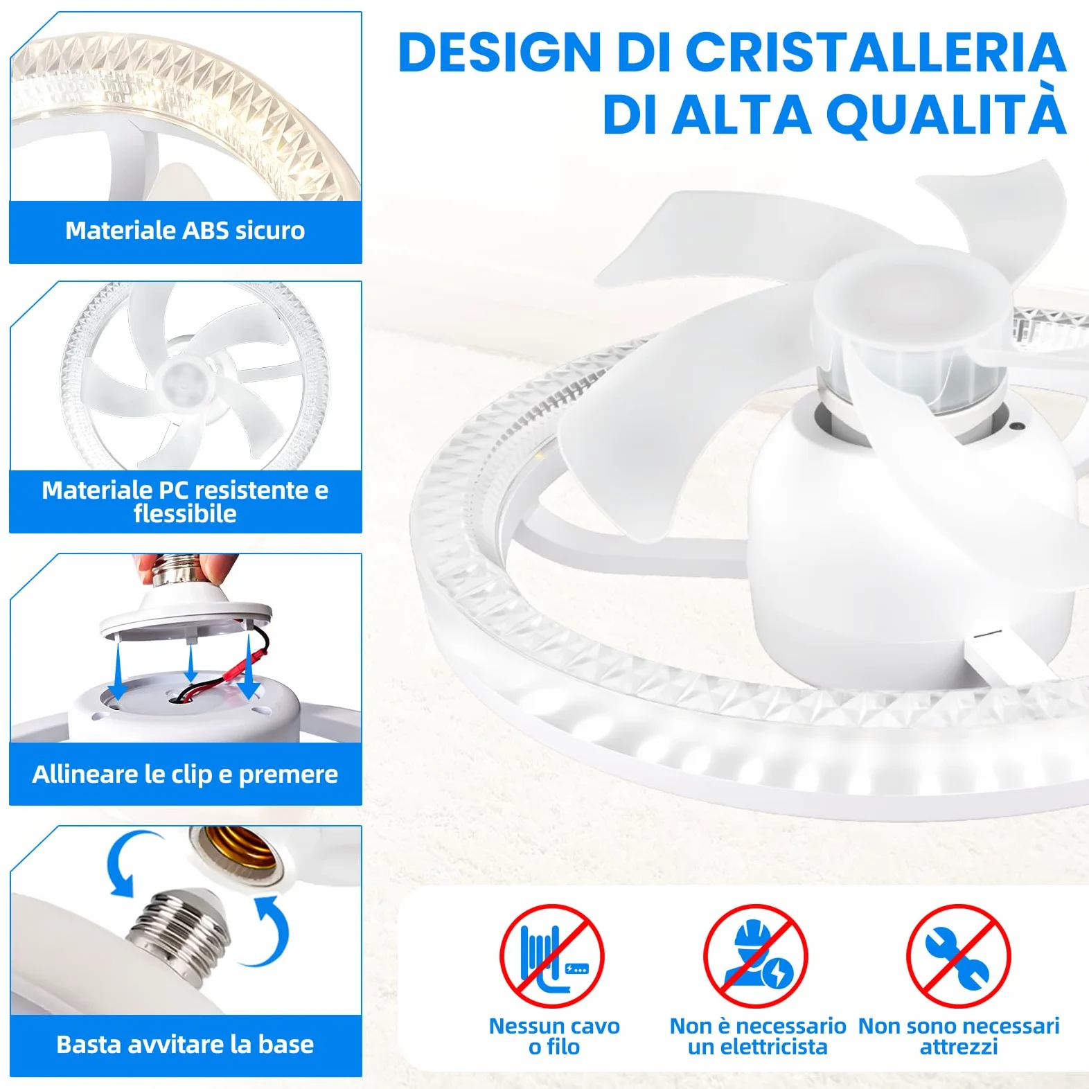 YOOHBERRYS Ventilatore da Soffitto Con Luce e Telecomando, Piccolo Lampadario con Ventilatore da Soffitto, E27 Plafoniera Ventilatores Soffittos, 360 Rotazione, 3 Velocità e Timer(30cm*17.5cm)