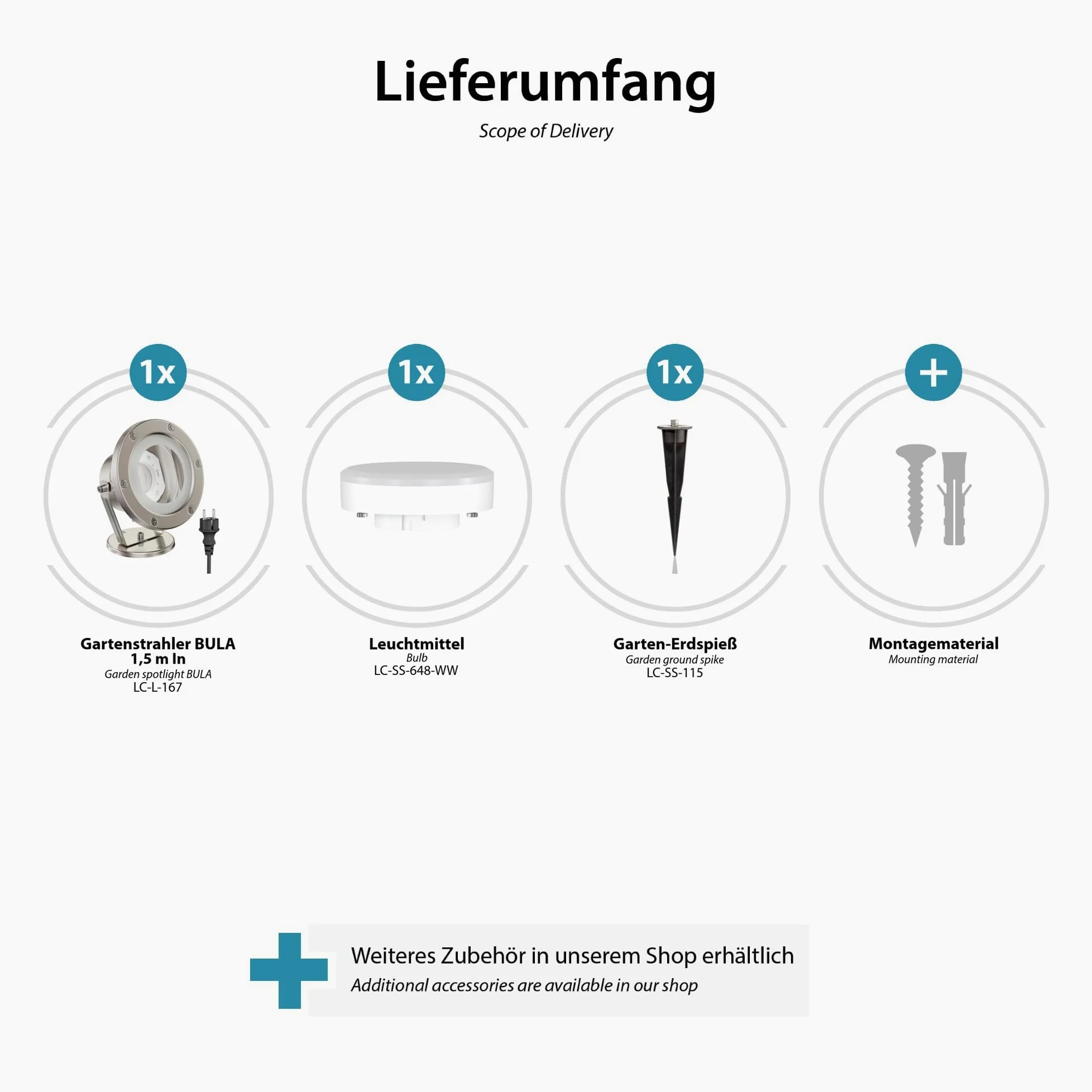 ledscom.de Faretto da giardino a LED BULA con picchetto a terra per uso esterno, acciaio inox, incl. lampada GX53 10.063W 1038lm 120° bianco caldo