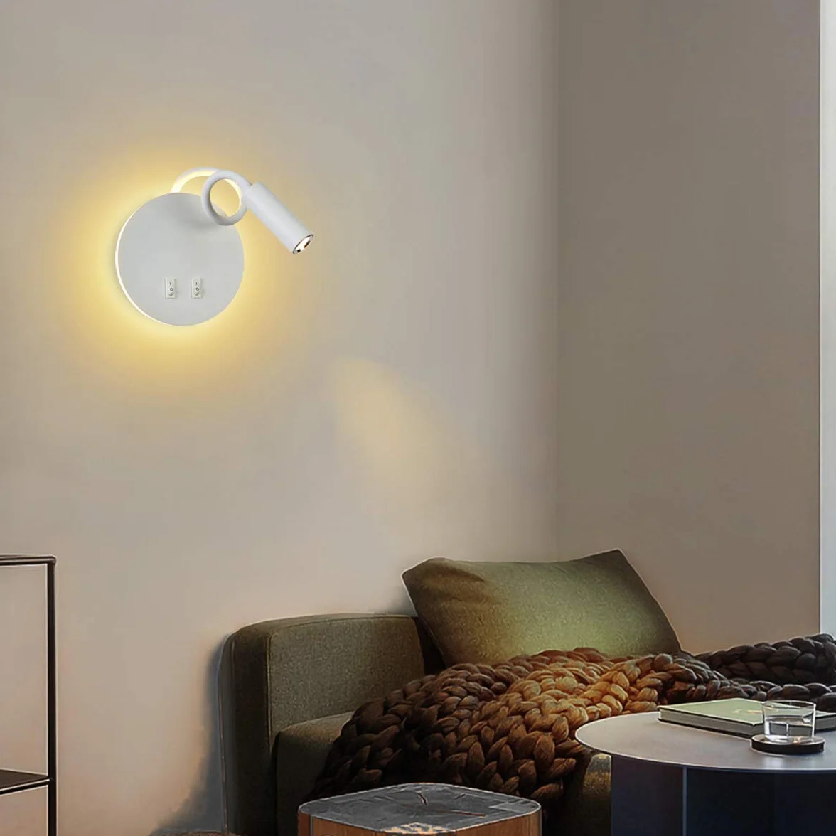 Budbuddy 3+8W LED Lampada da lettura luce di lettura nero Lampada da comodino per la lettura a letto, flessibile a collo di cigno flessibile, luce notturna in alluminio (Bianco/Bianco caldo)