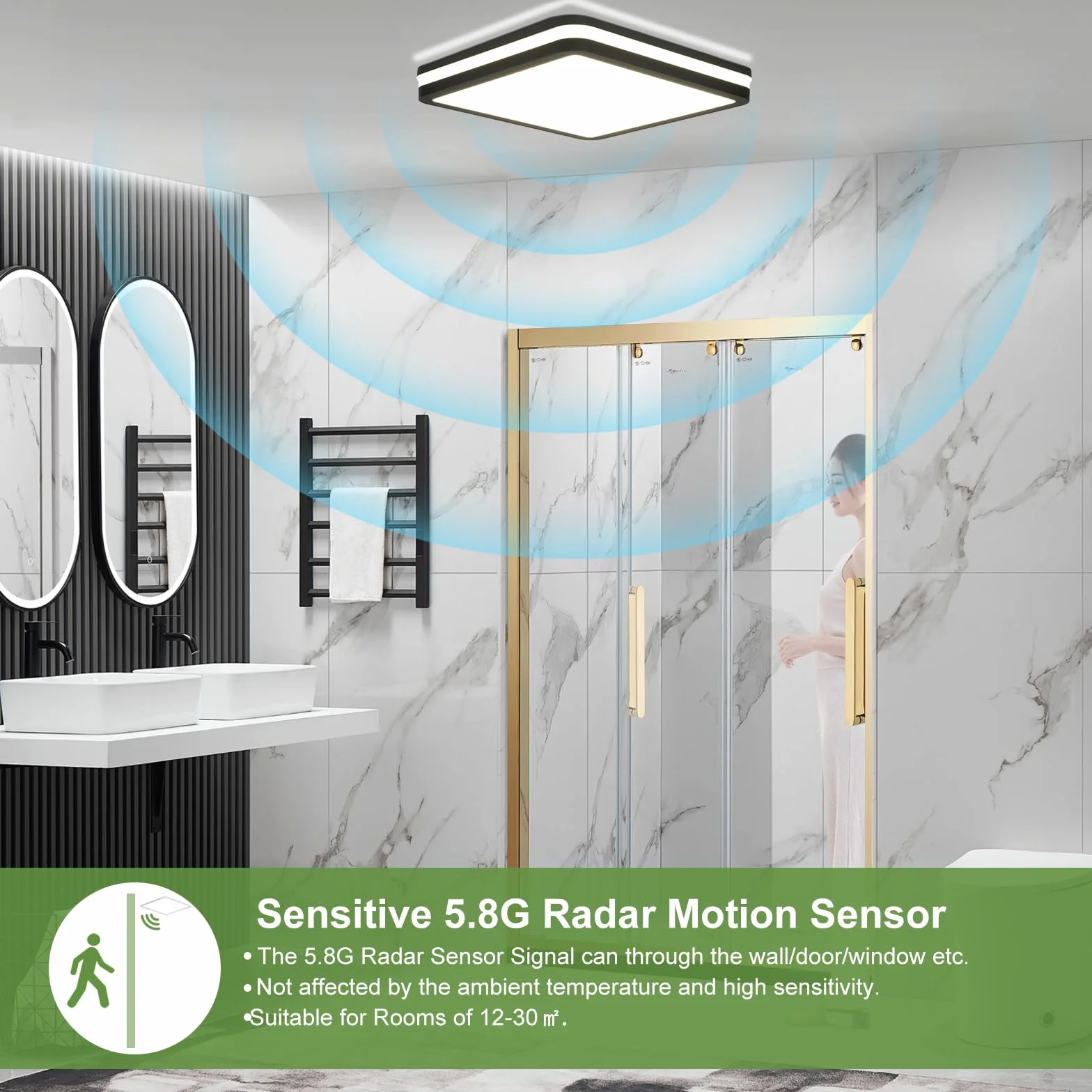 LEZOE 2er Plafoniera LED con sensore di movimento IP65 impermeabile, 18W 2700lm 150(Lm/W) lampada da soffitto con sensore 3000K/4000K/6500K Ideale per bagno, garage, corridoio, balcone 22cm Grigio