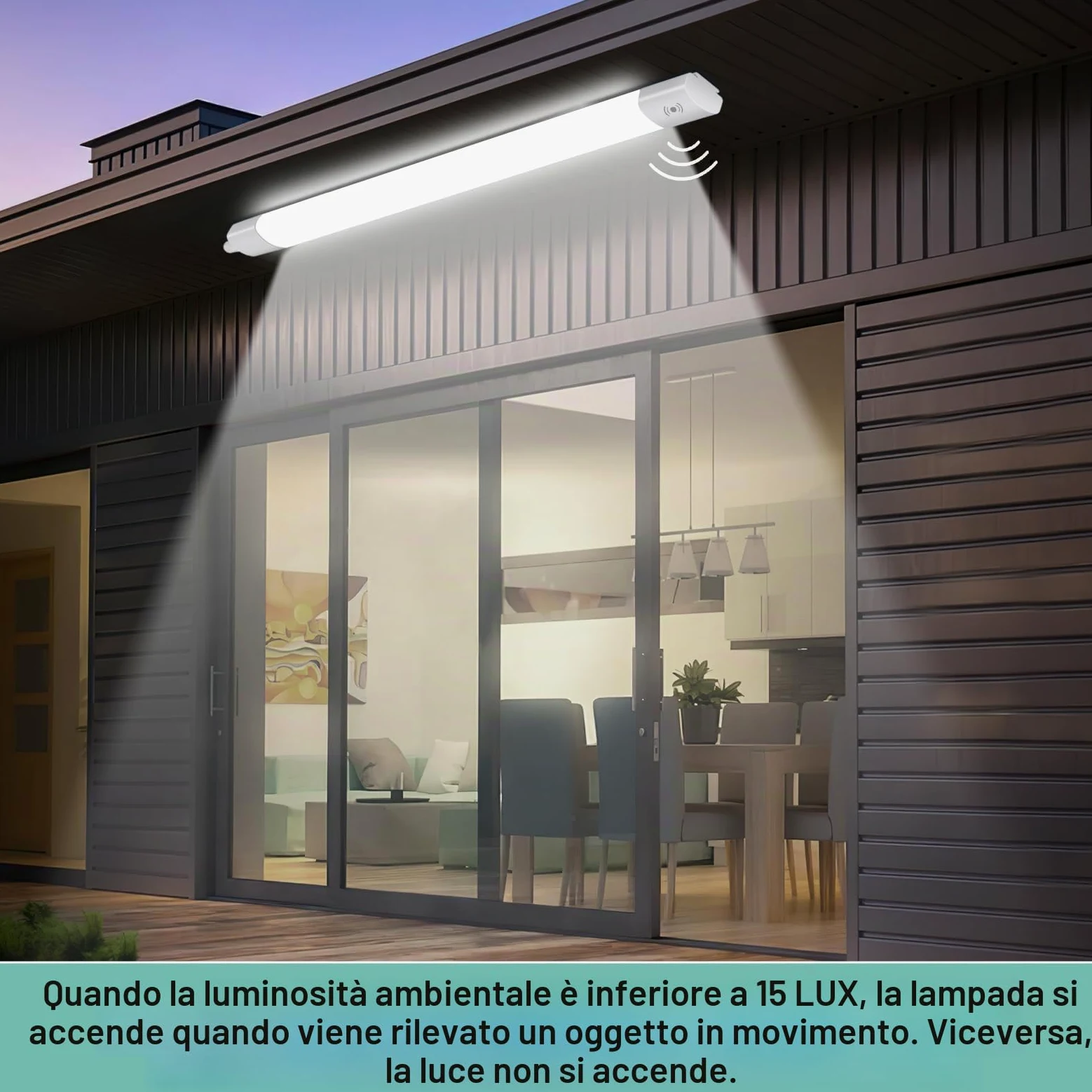 Neon LED120cm Plafoniera Soffitto Lineare con Sensore Movimento, 36W 4000LM IP65 Antipolvere Impermeabile - Luce a Prova di Umidità per Garage, Cantina, Officina e Bagno 4000K - Bianco Naturale