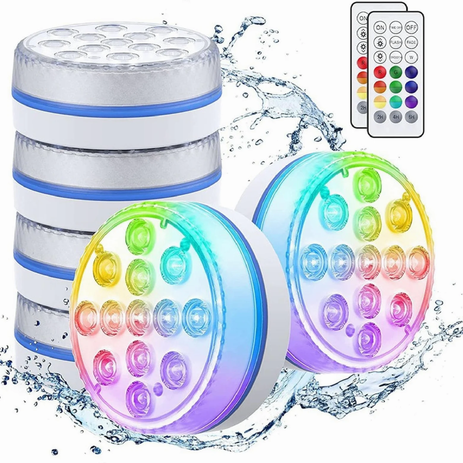 Luci per Piscina a LED da 4 Pezzi, Luci Subacquee Impermeabili con Telecomando, Luci a LED a Ventosa Sommergibile IP68