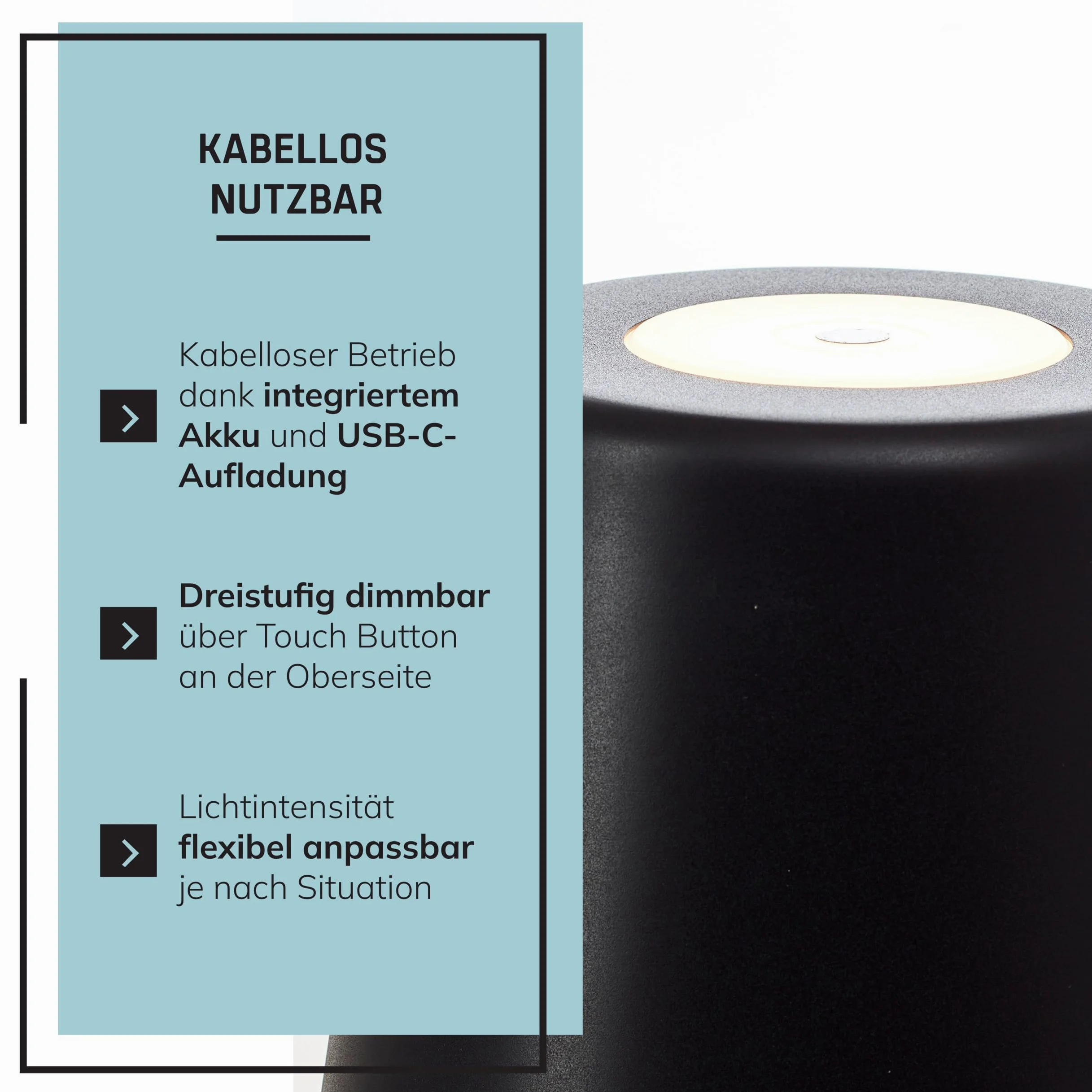 Lightbox Lampada da terra a LED interni ed esterni | 129 cm di altezza, Ø 18 cm | lampada da terra nera per esterni con touch dimmer a 3 livelli | mobile/wireless/portatile | ricaricabile