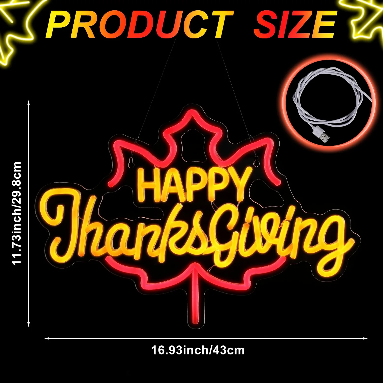 Huquary Targa al neon per il Ringraziamento, 42 x 30 cm, illuminata, decorazione artistica da parete, luce al neon alimentata tramite USB, per festa del Ringraziamento, matrimonio, compleanno,