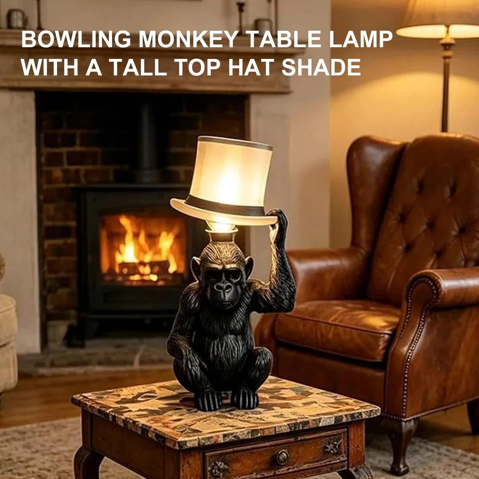 HTU Lampada da tavolo scimmia con cappello cilindro, decorativa e creativa, ideale per ufficio e stanza, 2 pezzi