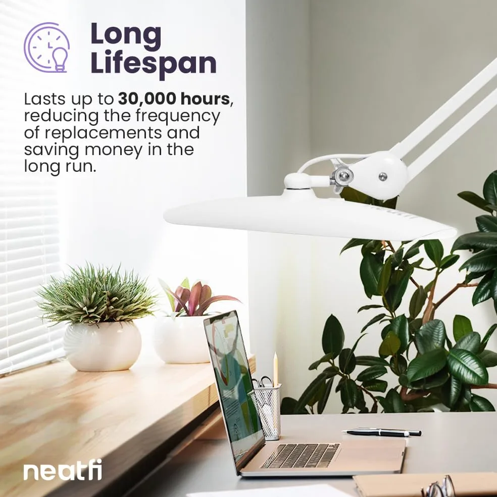 Neatfi Lampada da lavoro a LED XL da 2.200 lumen, lampada da scrivania super luminosa da 24 W, 117 LED SMD, larghezza 51 cm, luminosità a 4 livelli, dimmerabile, lampada a LED per la cura degli occhi