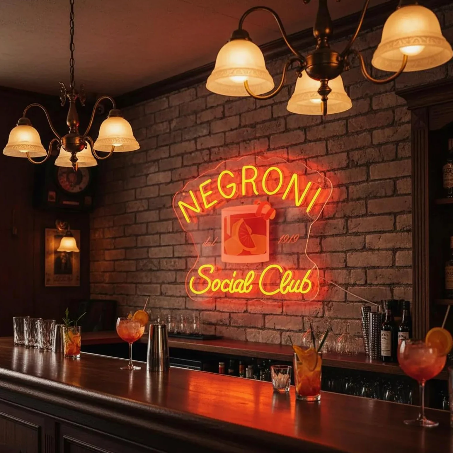 Negroni Social Club Targa LED Neon – Decorazione da parete retrò per cocktail per bar e home bar, regalo per gli amanti del Negroni e barkeeper