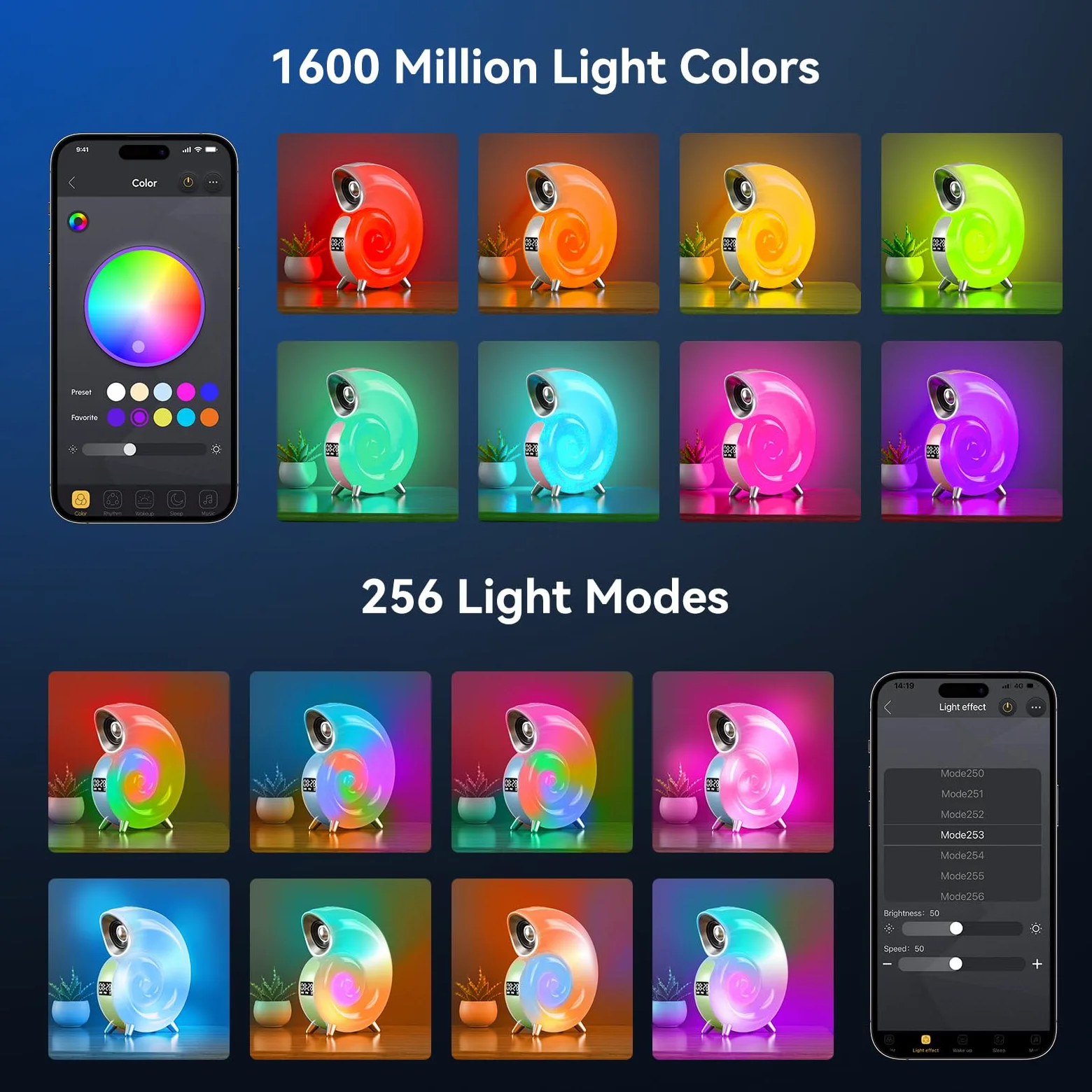 Euakee Wake Up Light, Sveglia Luce LED Intelligente, Lampada da tavolo intelligente, Intelligente Lampada da Comodino con Bluetooth Musica 16 Milioni di Colori Per Adulti & Bambini (Blu)
