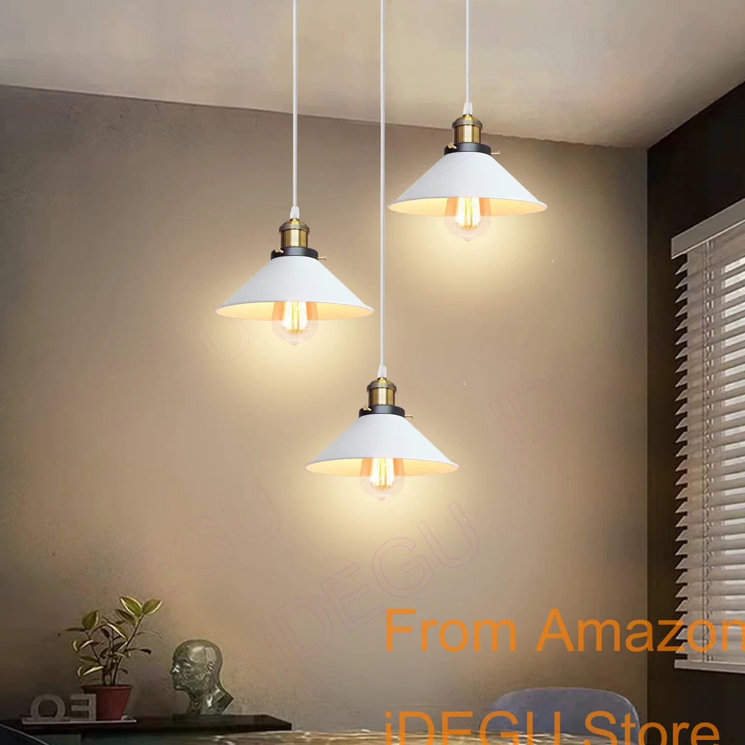 iDEGU 3 Luci Lampadario a Sospensione Vintage Industriale 22CM Lampada a Sospensione Design Retrò in Metallo E27 Illuminazione Lampada da Soffitto per Cucina Camera da Letto Soggiorno (Bianco)