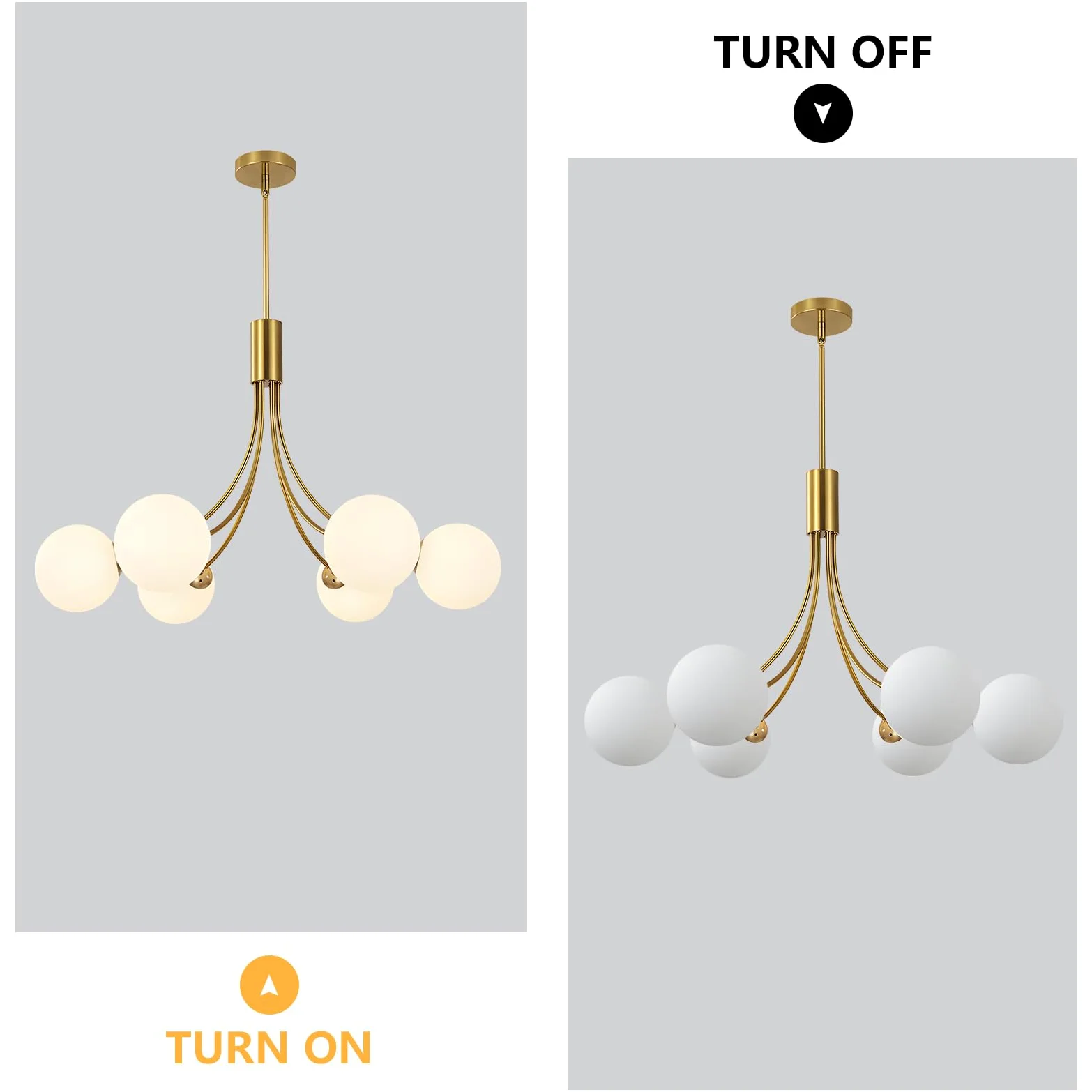 KCO Lighting Lampadario Sputnik Moderno 6 luci,Lampadario Oro Con Sfere Bianche per Sala da Pranzo, Isola Cucina, Soggiorno,Camera da Letto