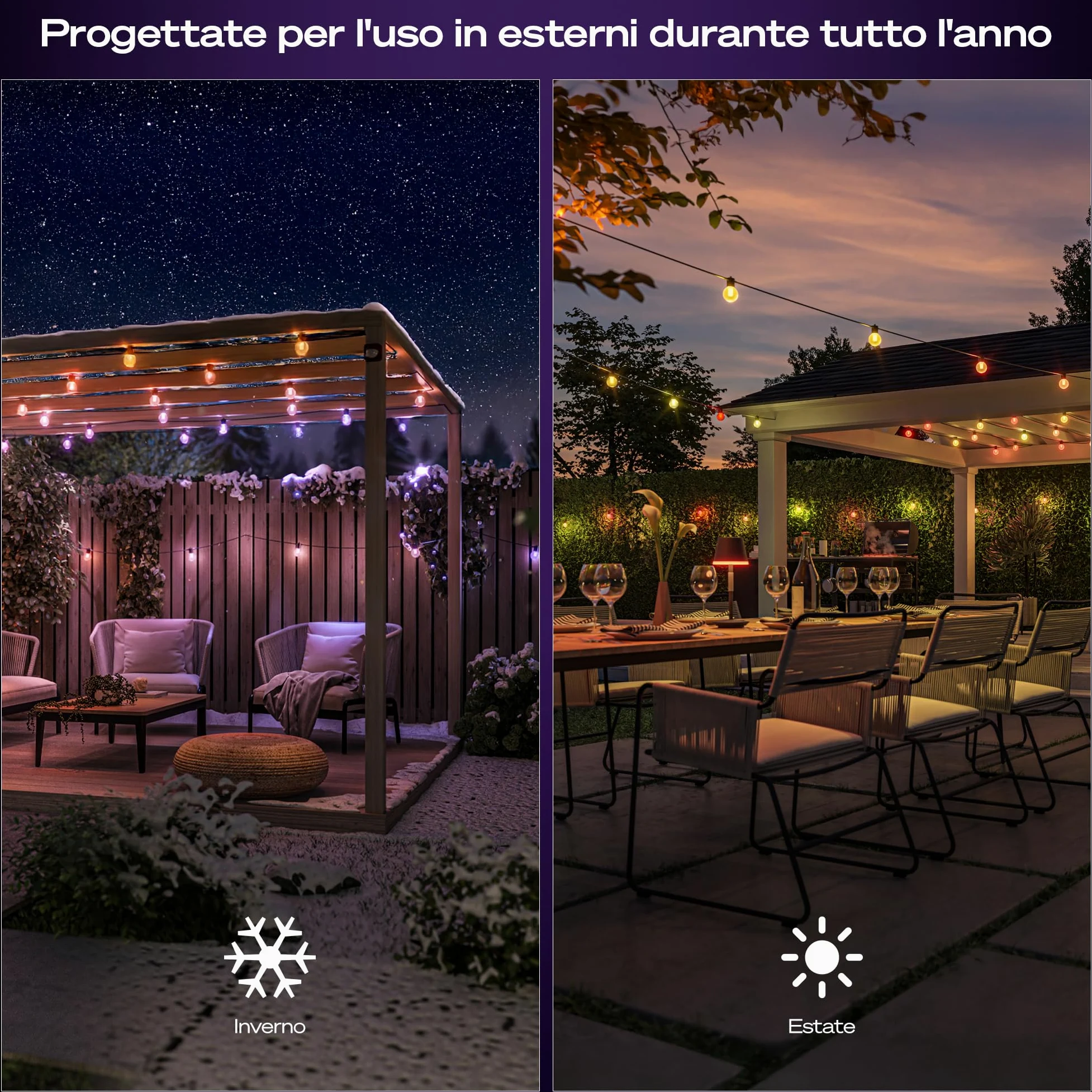 Philips Hue Strisce led dimmerabili a globo Festavia, Led da esterni con intensità regolabile, 10 luci decorative esterno con controllo da app Hue, compatibile con Alexa, Google Assistant e Apple Home