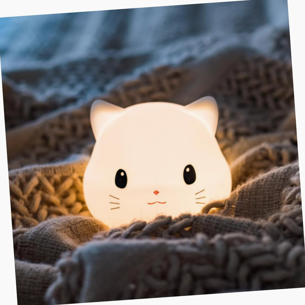 OSALADI Lampada da Notte Gatto in Silicone Usb, Luce per Camera Bianca