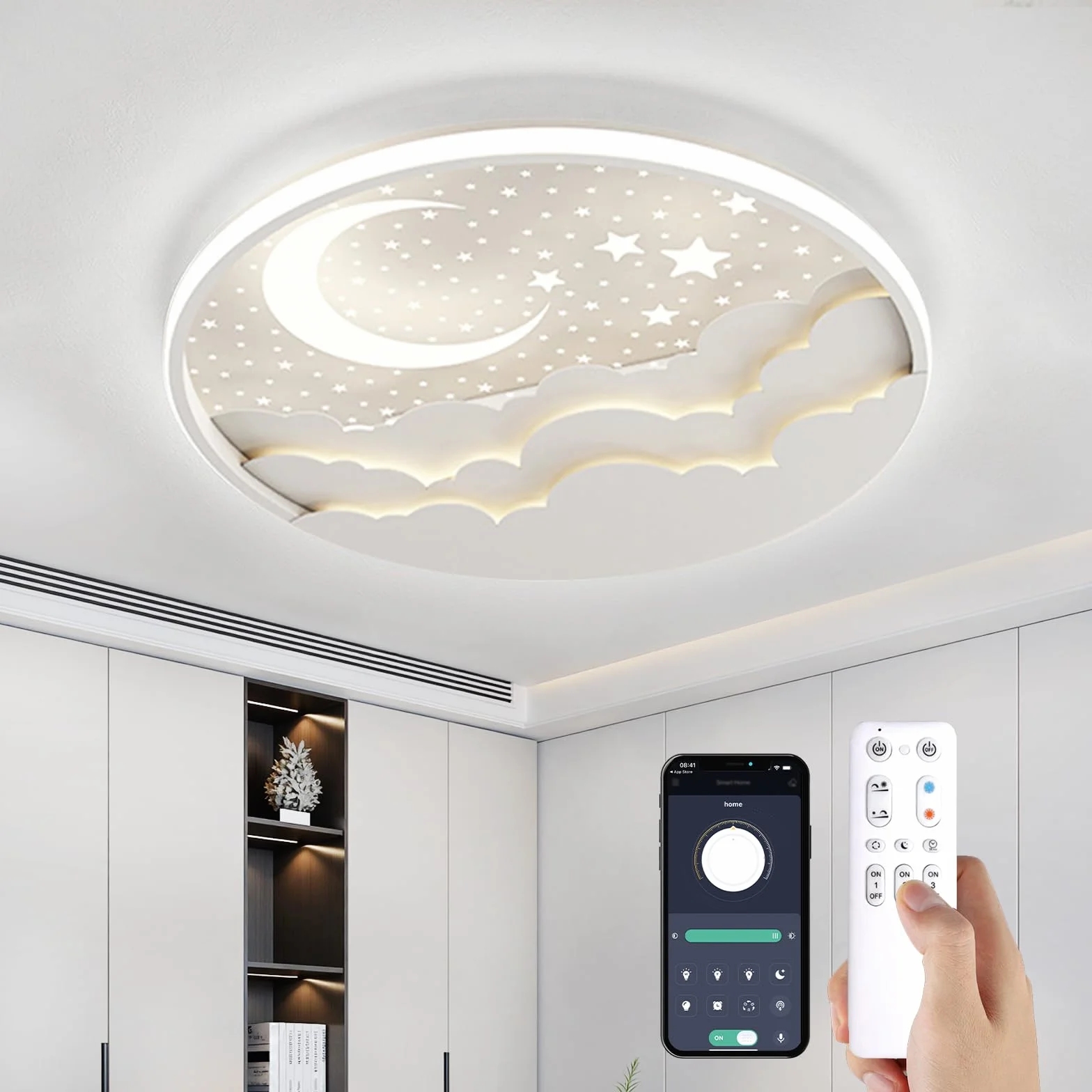 Lampada da soffitto a LED per bambini, 50cm Stella Luna Plafoniera Cameretta Bambini Dimmerabile con Telecomando APP, 3000-6000K, Per Ragazzi Ragazze Cameretta