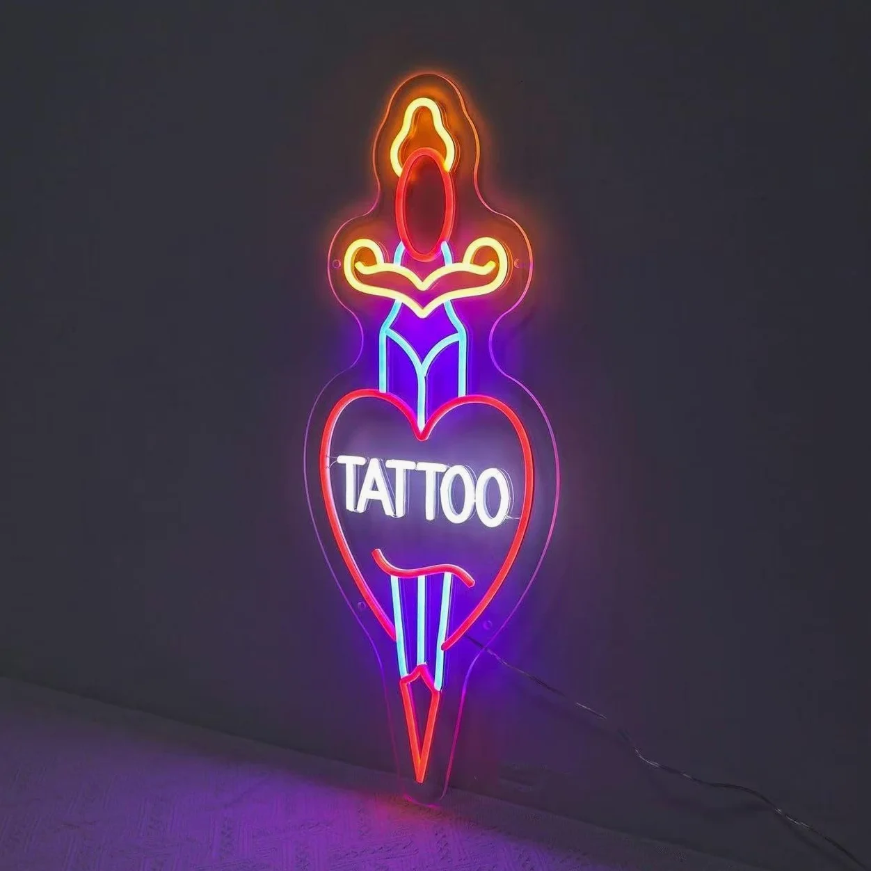 Tattoo - Insegna al neon dimmerabile, per tatuaggi, luci aperte, per salone di bellezza, decorazione da parete per salone di bellezza, per salone di bellezza, per salone, studio, azienda