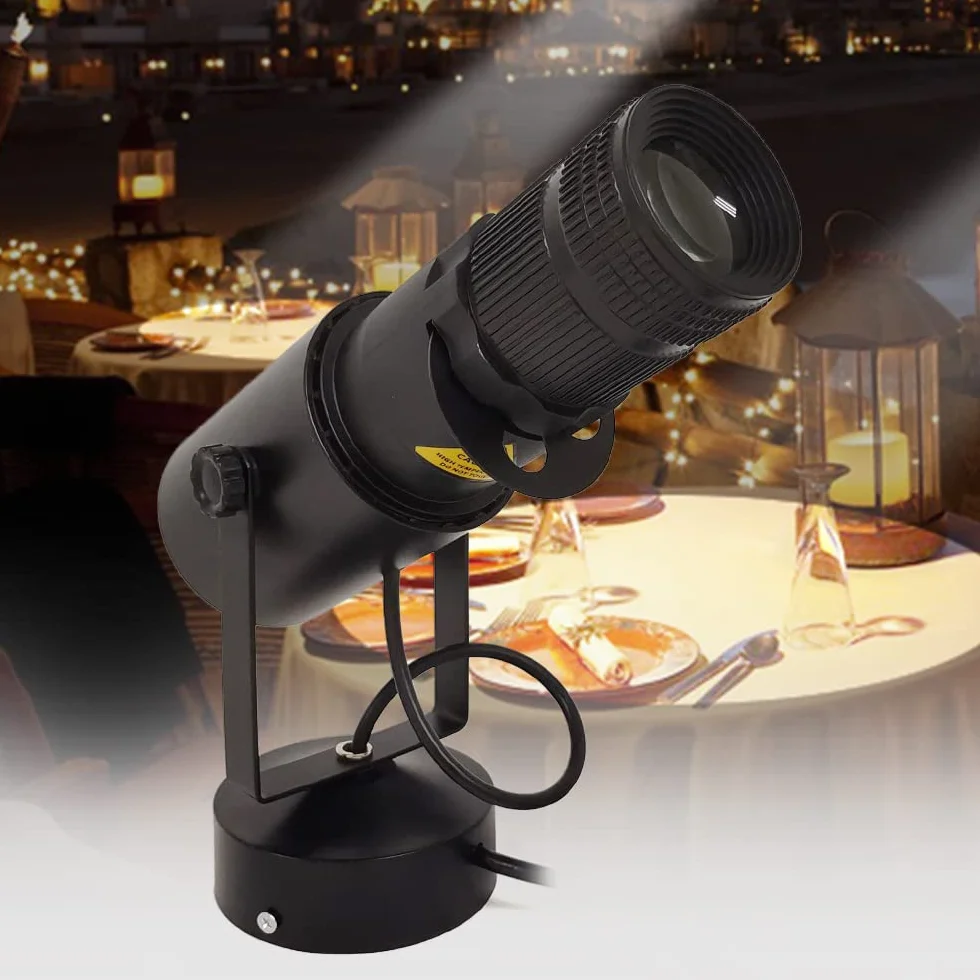 Faretto LED bianco da 15W con diaframma a iride regolabile, faretto rotante, proiettore, luce Par, luce pubblicitaria, luce da palcoscenico, illuminazione pinspot, effetto luminoso per matrimonio
