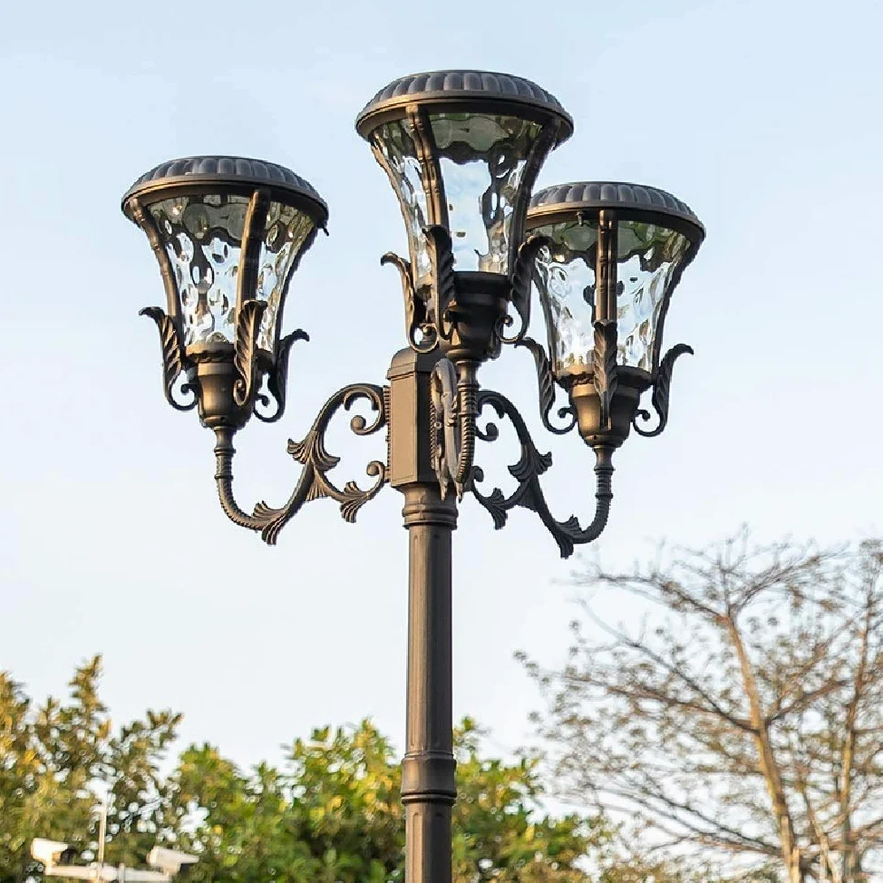 Lampione Da Esterno, Lampada Da Esterno Pressofusa, 3 Led, Lampada Solare In Alluminio, Palo Alto 2,93 M, Lanterna Stradale, Lampada A Colonna A Energia Solare Impermeabile, Illuminazione Tecnica Per
