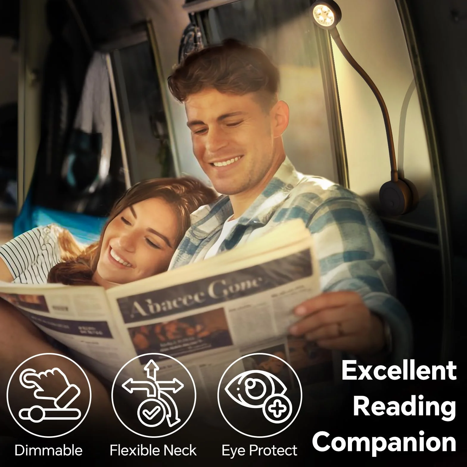 acegoo Lampada da lettura da parete LED 12v luce barca camper, dimmerabile collo di cigno flessibile DC12-24V comodino con interruttore dimmer e caricatore Type-C per cabina roulotte nero (2 pcs)