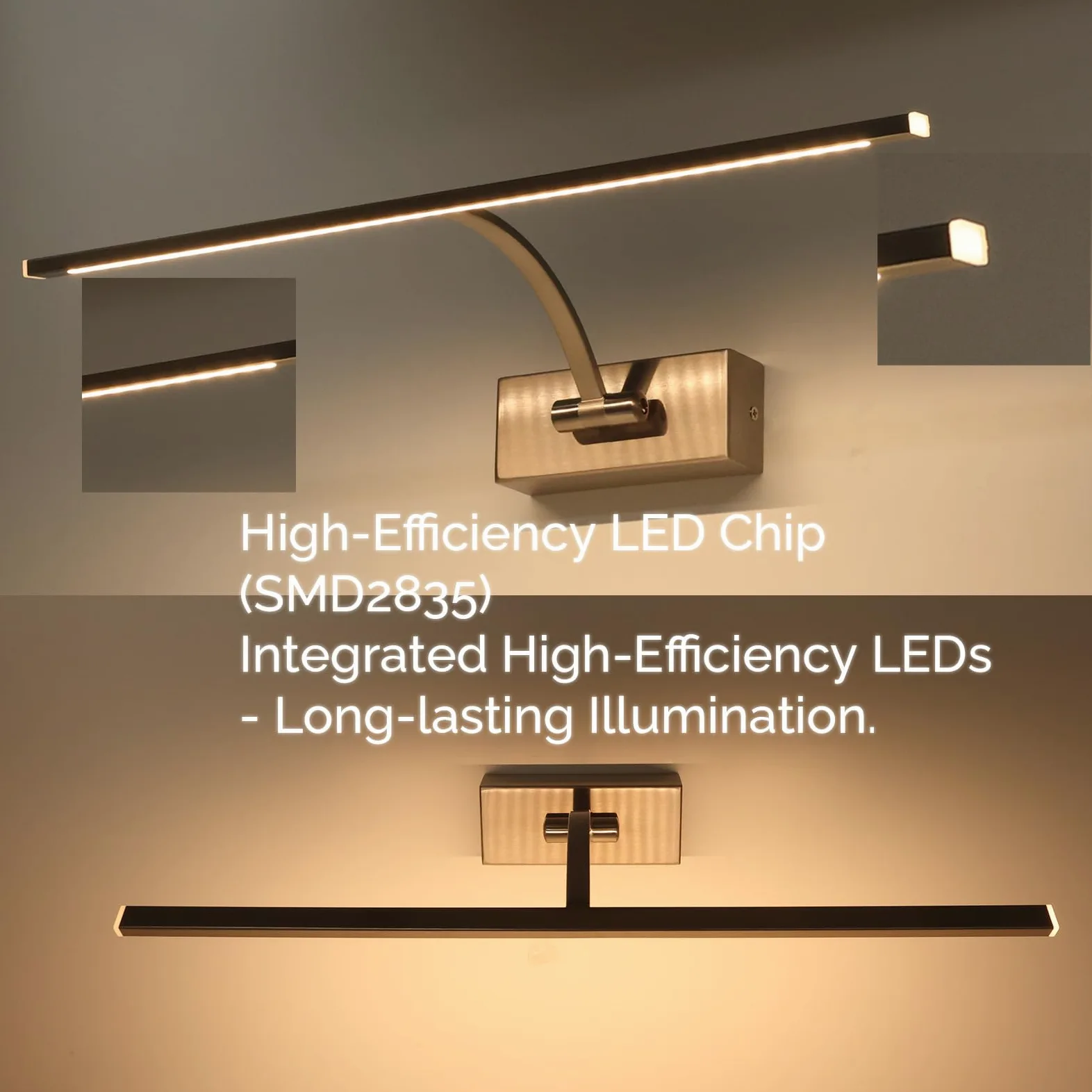 Alpinaluz Applique da parete LED per illuminazione di quadri, specchi e mobili, 8 W, 45 cm, luce calda 2700 K, angolo regolabile, acciaio con finitura nichel satinato, driver KGP integrato