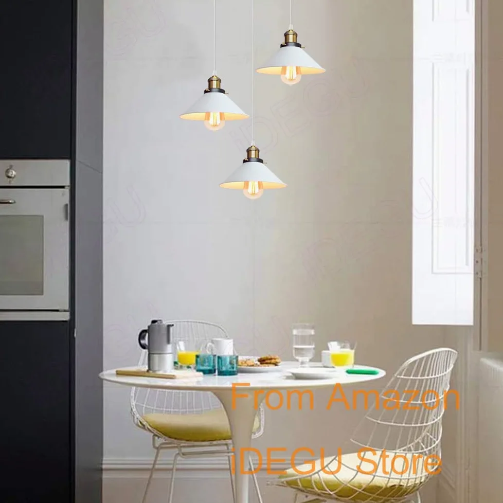 iDEGU 3 Luci Lampadario a Sospensione Vintage Industriale 22CM Lampada a Sospensione Design Retrò in Metallo E27 Illuminazione Lampada da Soffitto per Cucina Camera da Letto Soggiorno (Bianco)
