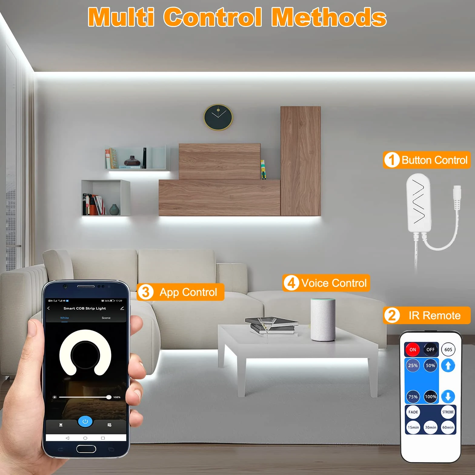 Tatazone Striscia LED COB WiFi da 5 m, 6500 K, con app e telecomando, compatibile con Alexa e Google, dimmerabile, luce bianca fredda, per interni, per scale, cucina, armadio