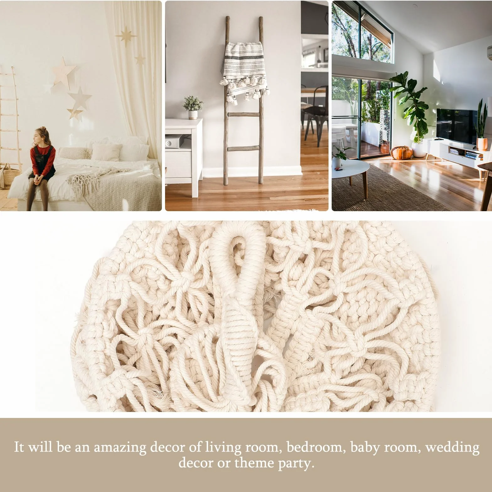 GANAZONO Coprilampada Intrecciato in Stile Boho Corda di Cotone, Paralume per Lampada a Sospensione, Adatto per Matrimoni e Decorazioni di Feste Stili multipli