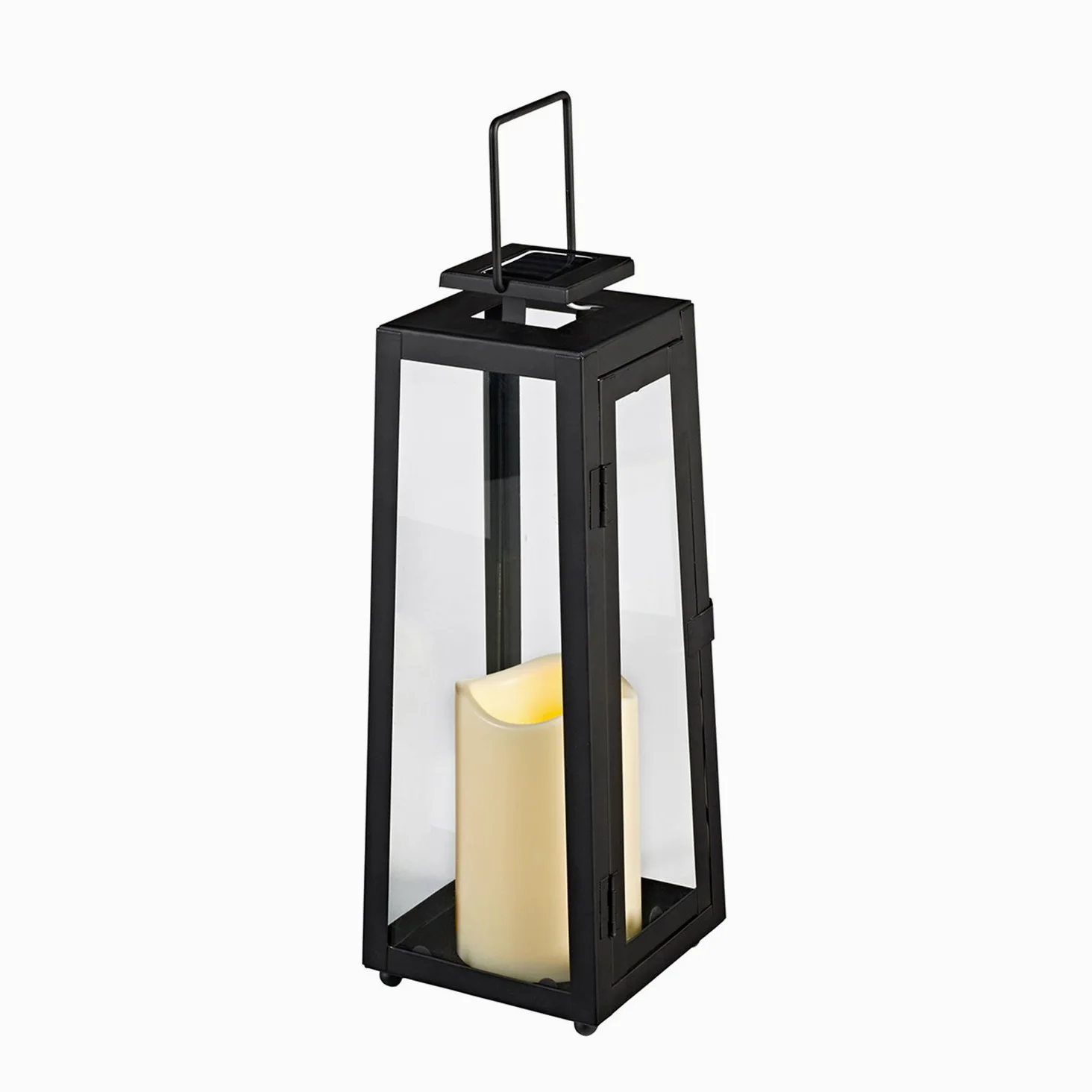 Lights4fun Lanterna Solare in Metallo Nero de 29,5 cm con Candela LED Fiamma Tremolante Decorazione per Giardino Balconi Esterni