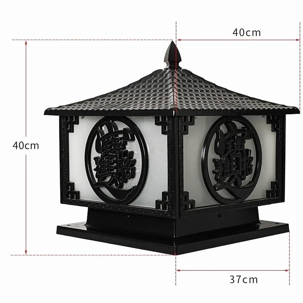 Palo Luce Luci da Esterno Quadrate in Alluminio Lampada Colonna Impermeabile per Cancello Giardino Pilastro in Vetro per Patio, Cortile, Paesaggio Esterno Giardino(Black,40cm)
